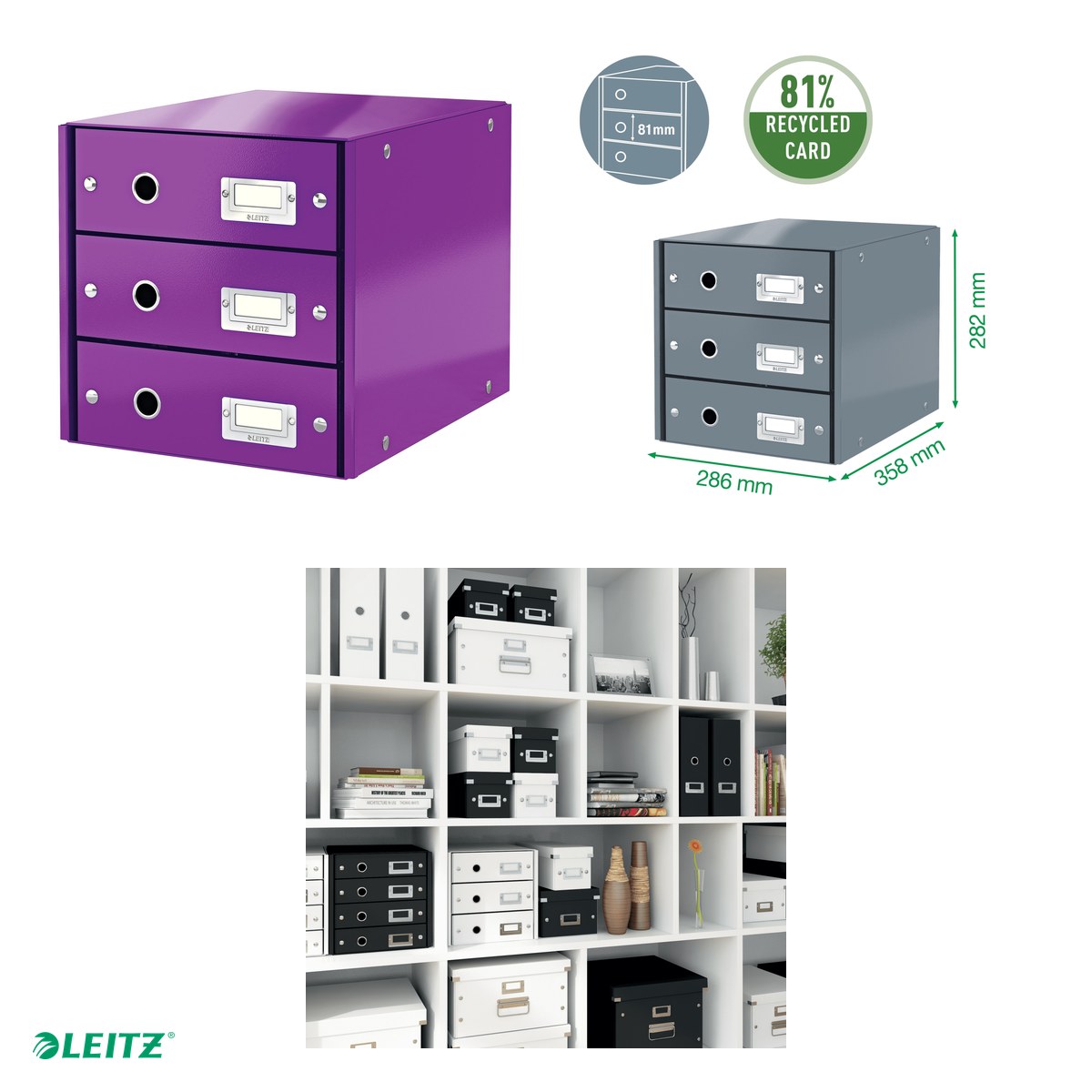 Suport cu sertare Leitz Click & Store WOW (3 sertare), mov [3]