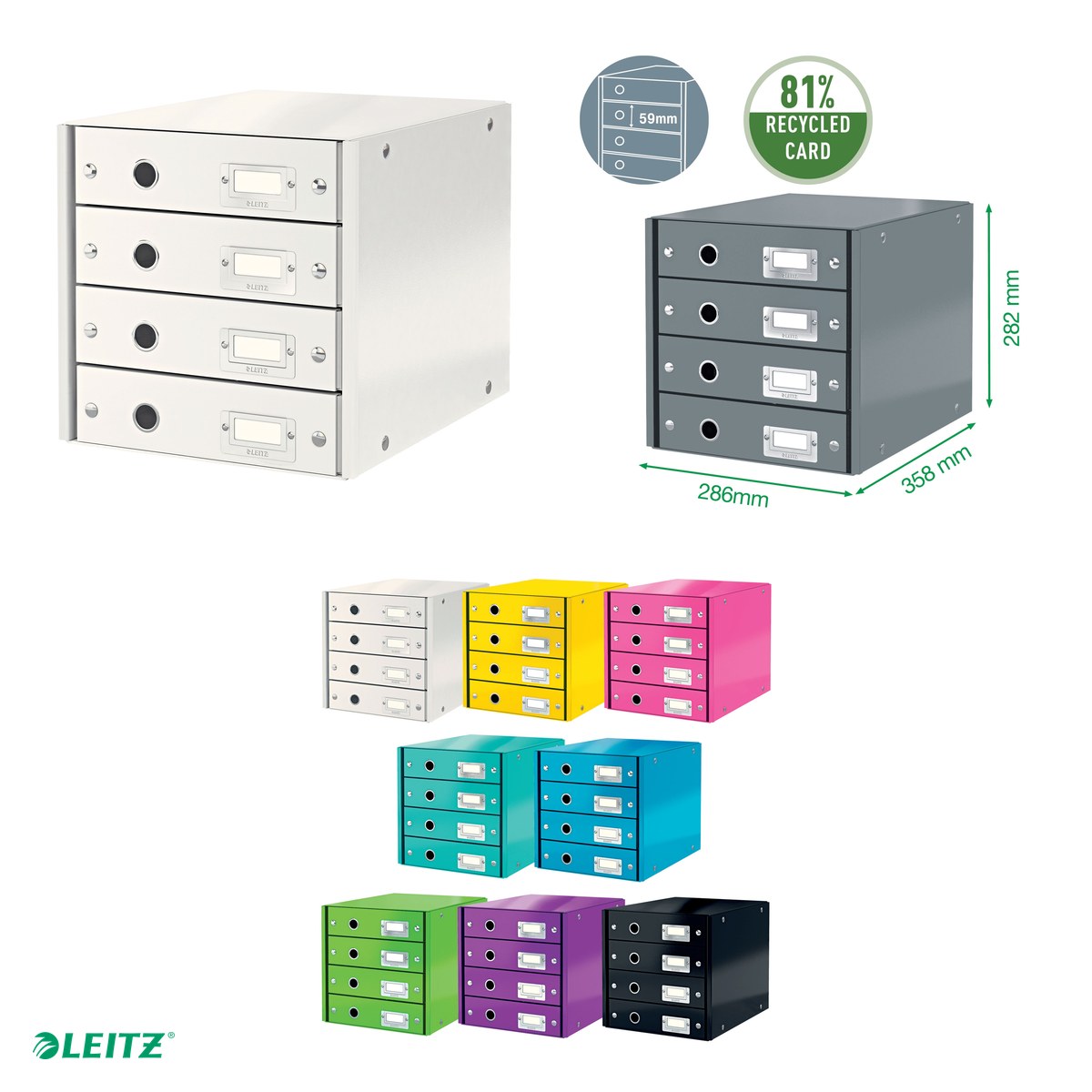 Suport cu sertare Leitz Click & Store WOW (4 sertare), alb [3]