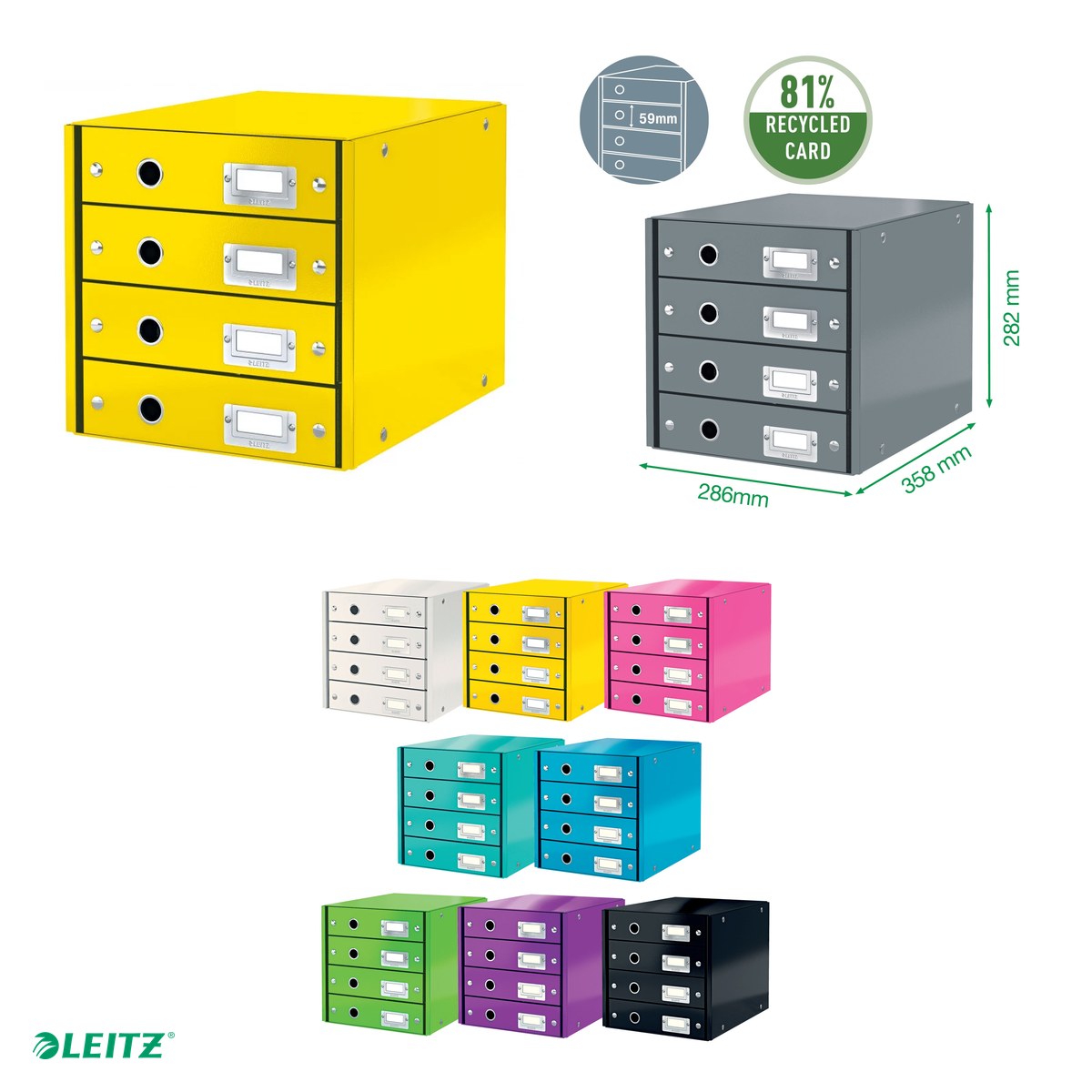 Suport cu sertare Leitz Click & Store WOW (4 sertare), galben [3]