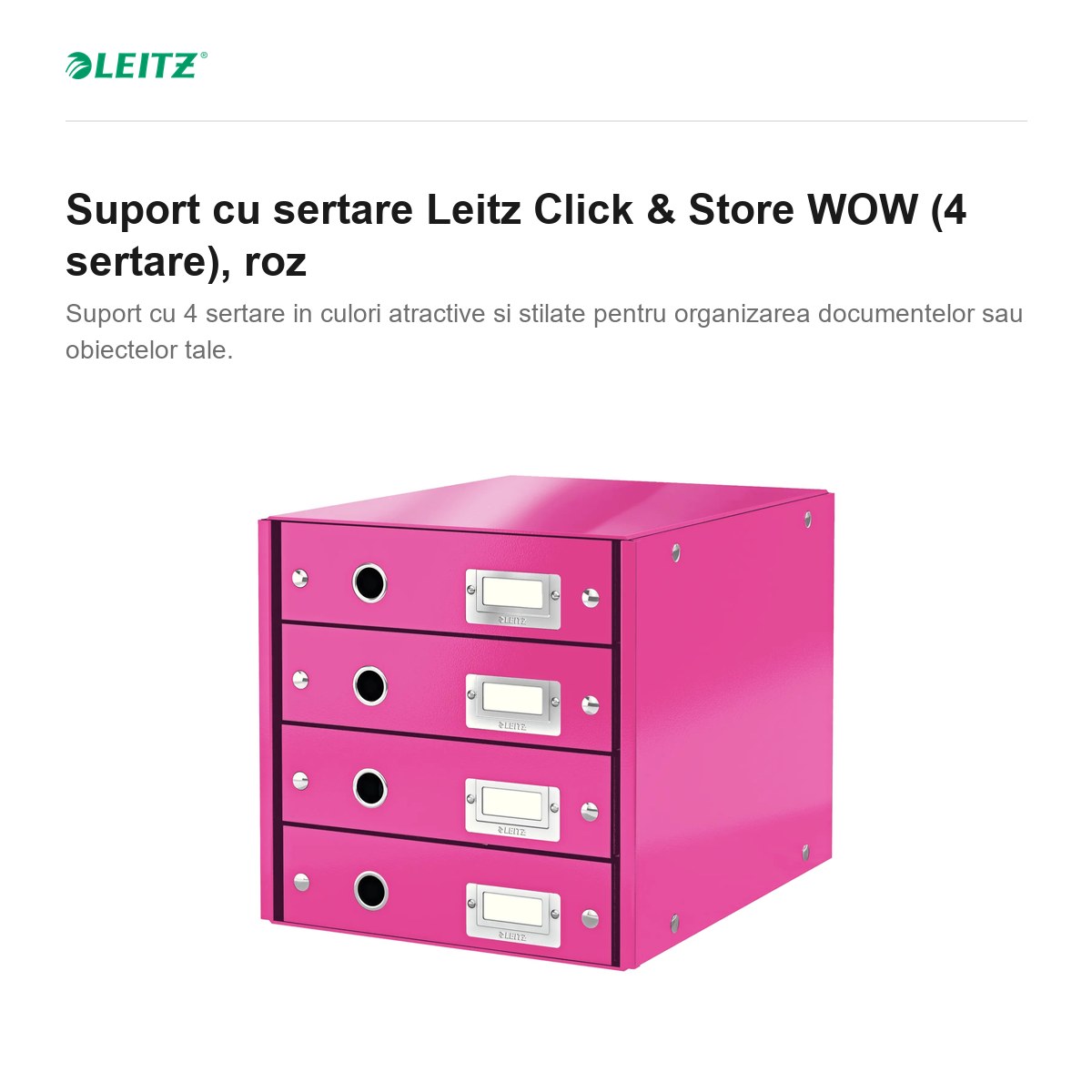 Suport cu sertare Leitz Click & Store WOW (4 sertare), roz [1]