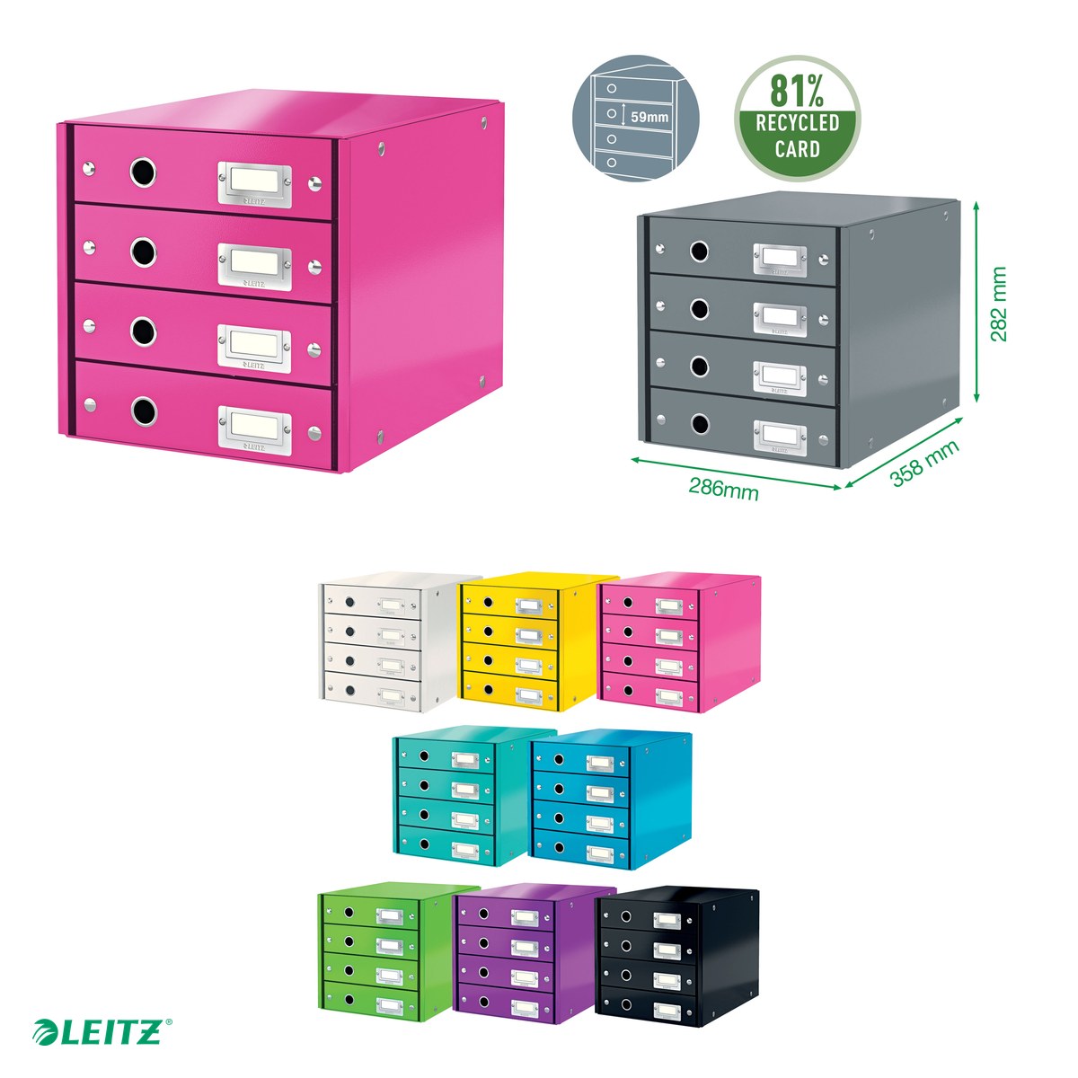 Suport cu sertare Leitz Click & Store WOW (4 sertare), roz [3]