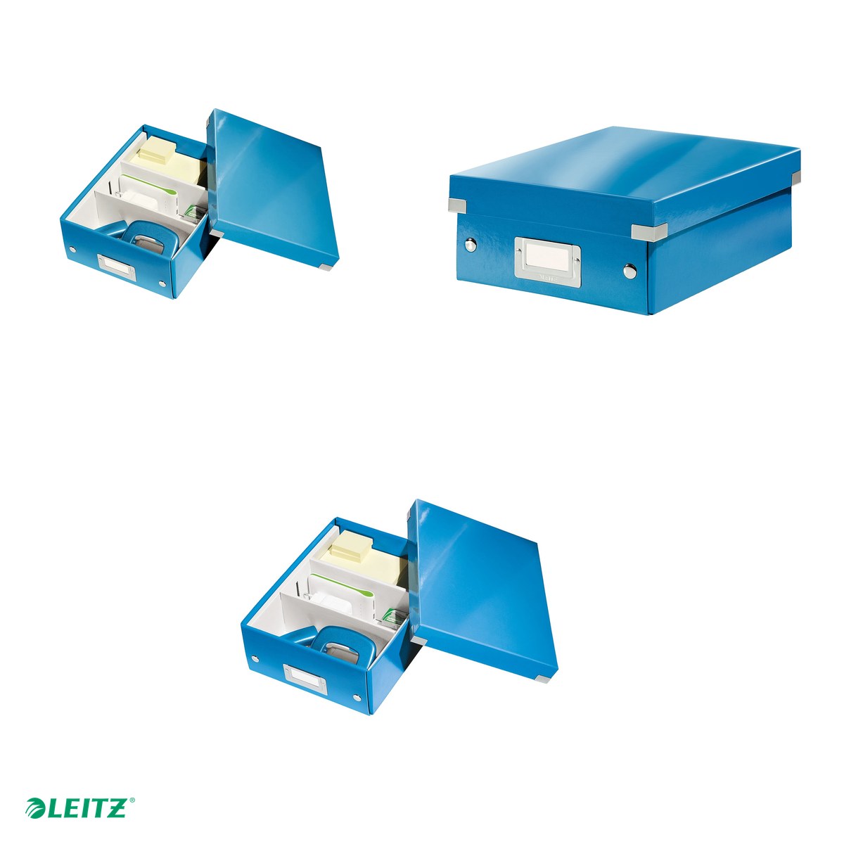 Cutie depozitare Leitz WOW Click & Store Organizer, carton laminat, cu capac, 22x10x28 cm, albastru [3]
