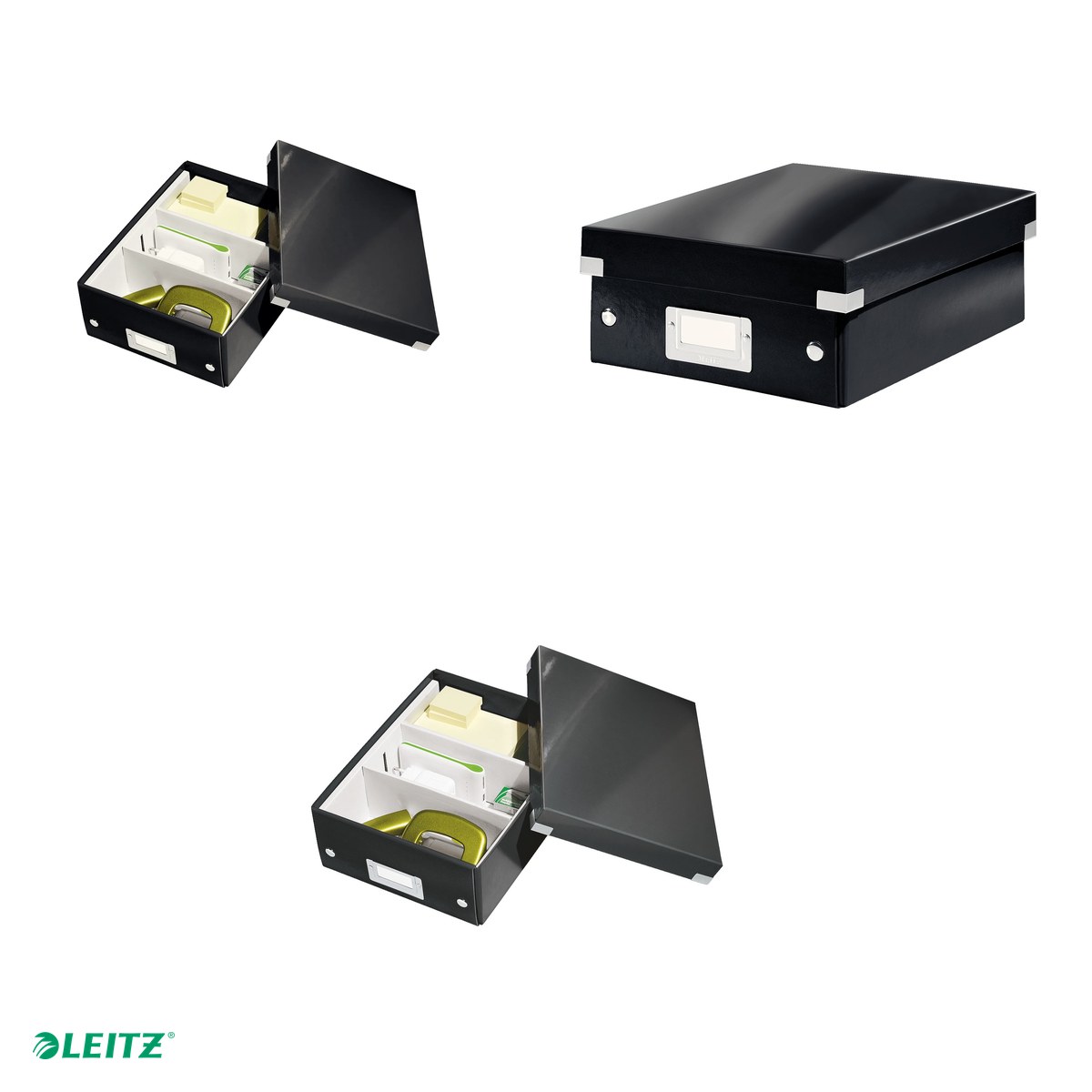 Cutie depozitare Leitz WOW Click & Store Organizer, carton laminat, cu capac, 22x10x28 cm, negru [3]