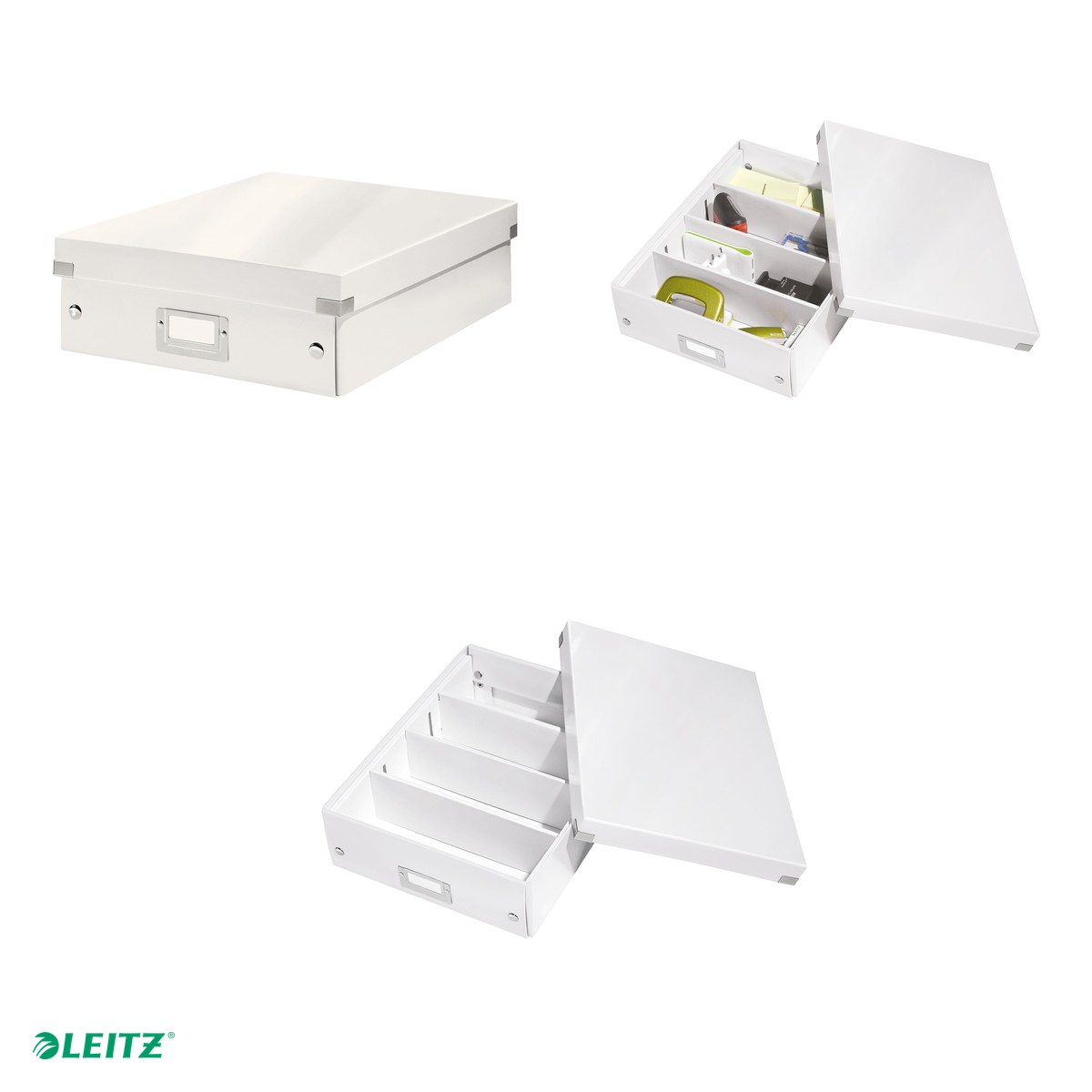 Cutie depozitare Leitz WOW Click & Store Organizer, carton laminat, cu capac, 28x10x37 cm, alb [3]