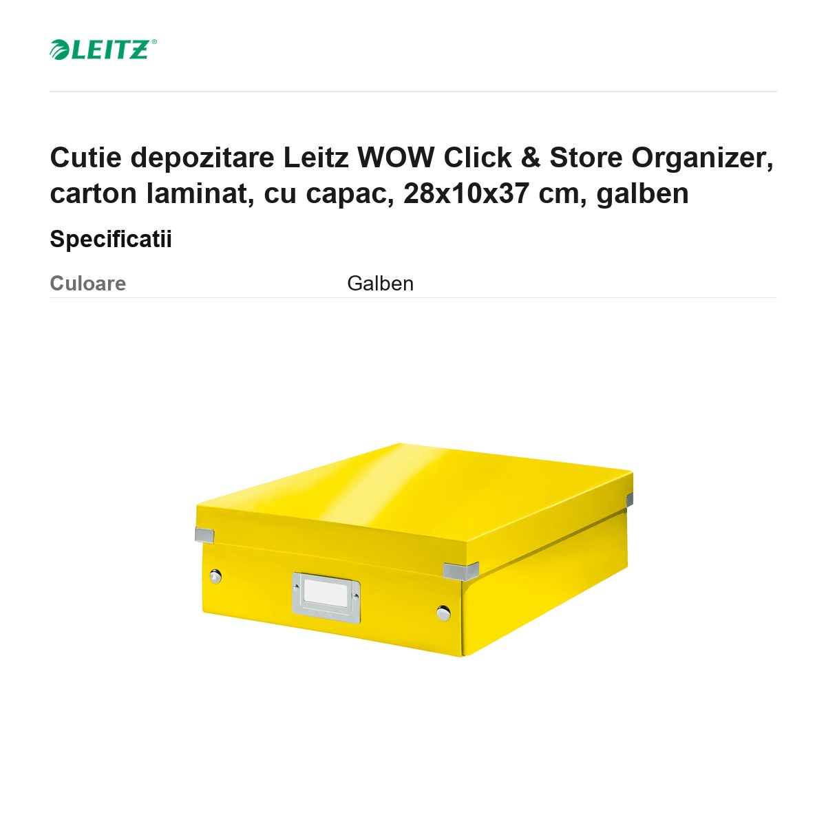 Cutie depozitare Leitz WOW Click & Store Organizer, carton laminat, cu capac, 28x10x37 cm, galben [2]