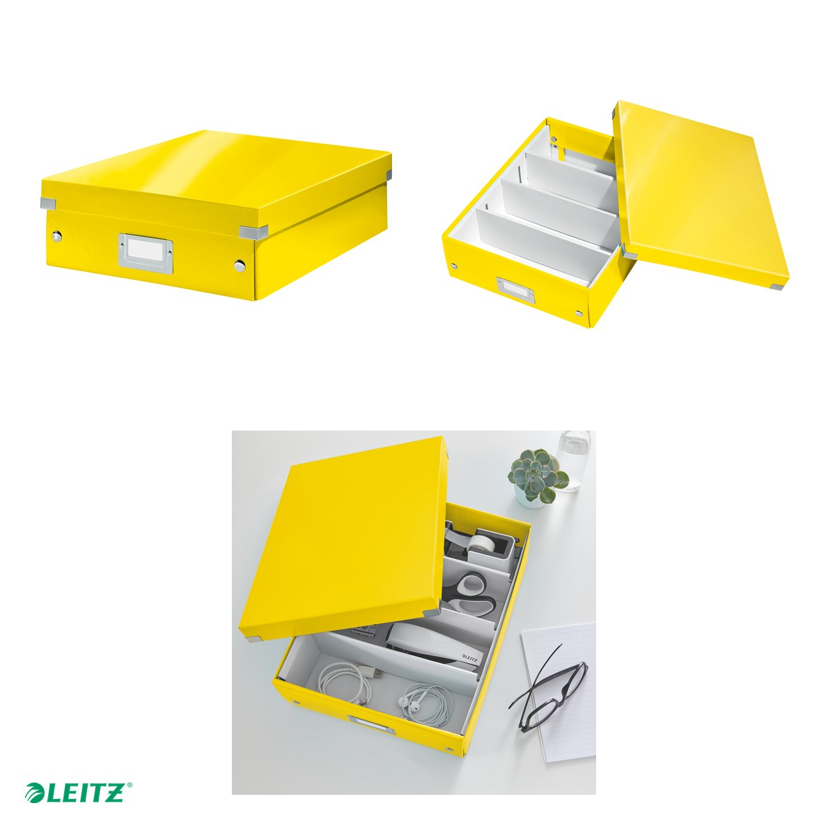 Cutie depozitare Leitz WOW Click & Store Organizer, carton laminat, cu capac, 28x10x37 cm, galben [3]