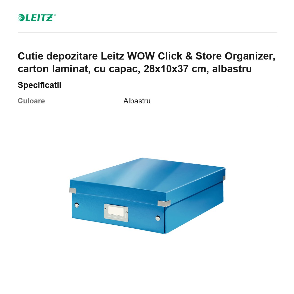 Cutie depozitare Leitz WOW Click & Store Organizer, carton laminat, cu capac, 28x10x37 cm, albastru [2]