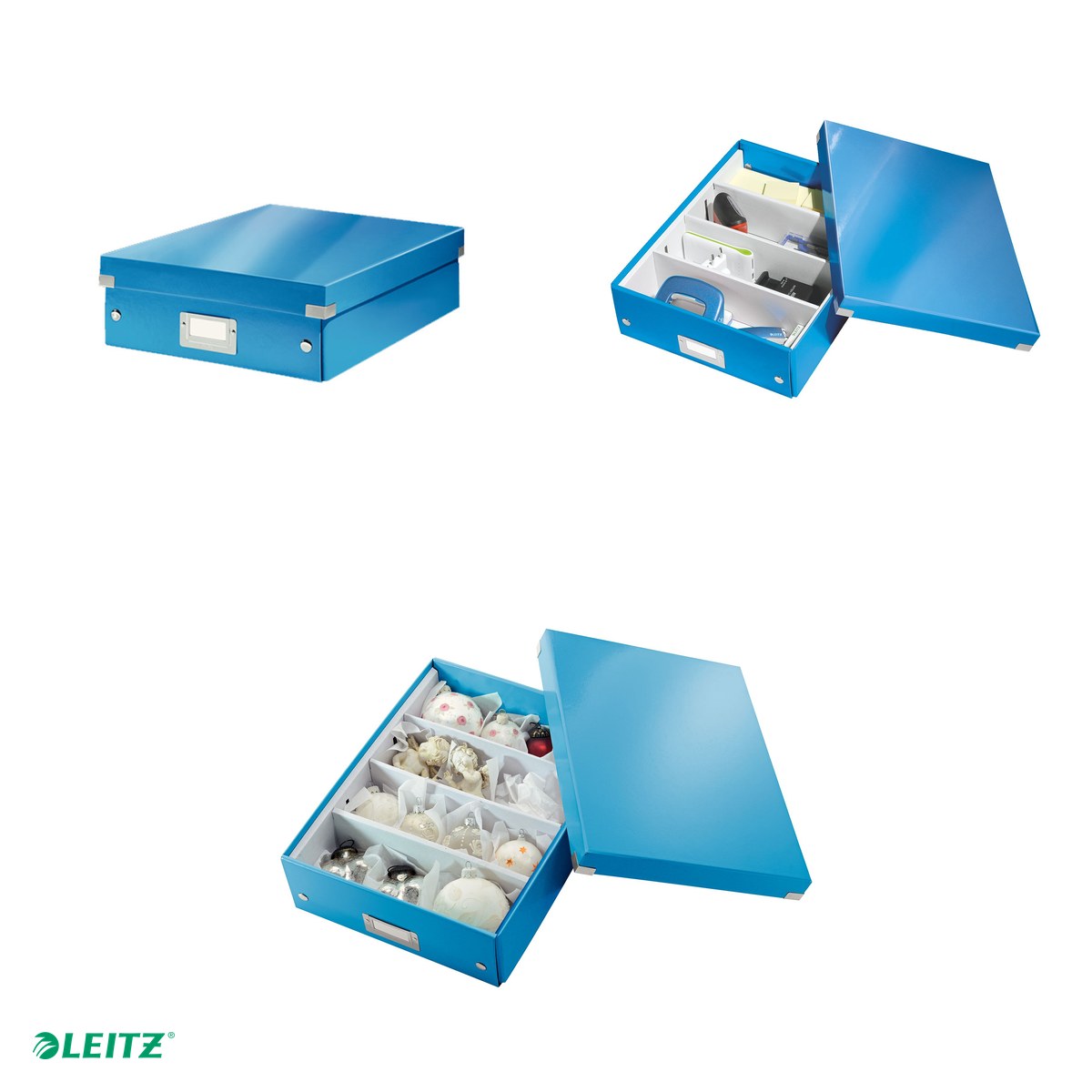 Cutie depozitare Leitz WOW Click & Store Organizer, carton laminat, cu capac, 28x10x37 cm, albastru [3]