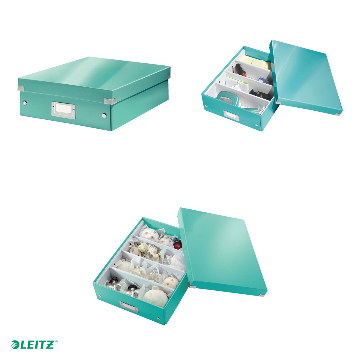 Cutie depozitare Leitz WOW Click & Store Organizer, carton laminat, cu capac, 28x10x37 cm, turcoaz [3]