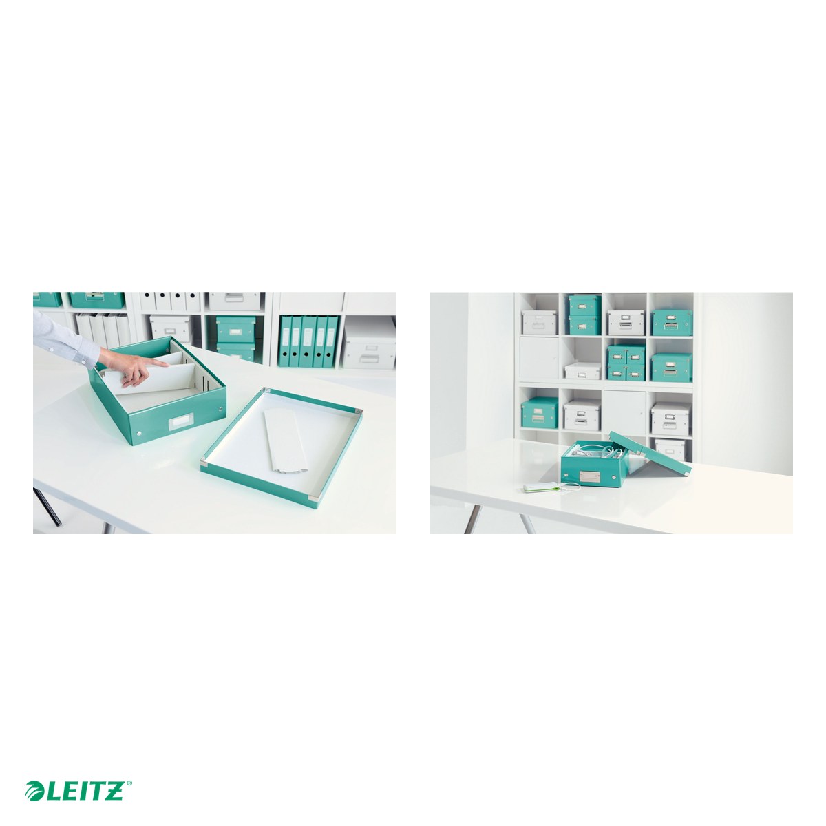 Cutie depozitare Leitz WOW Click & Store Organizer, carton laminat, cu capac, 28x10x37 cm, turcoaz [4]