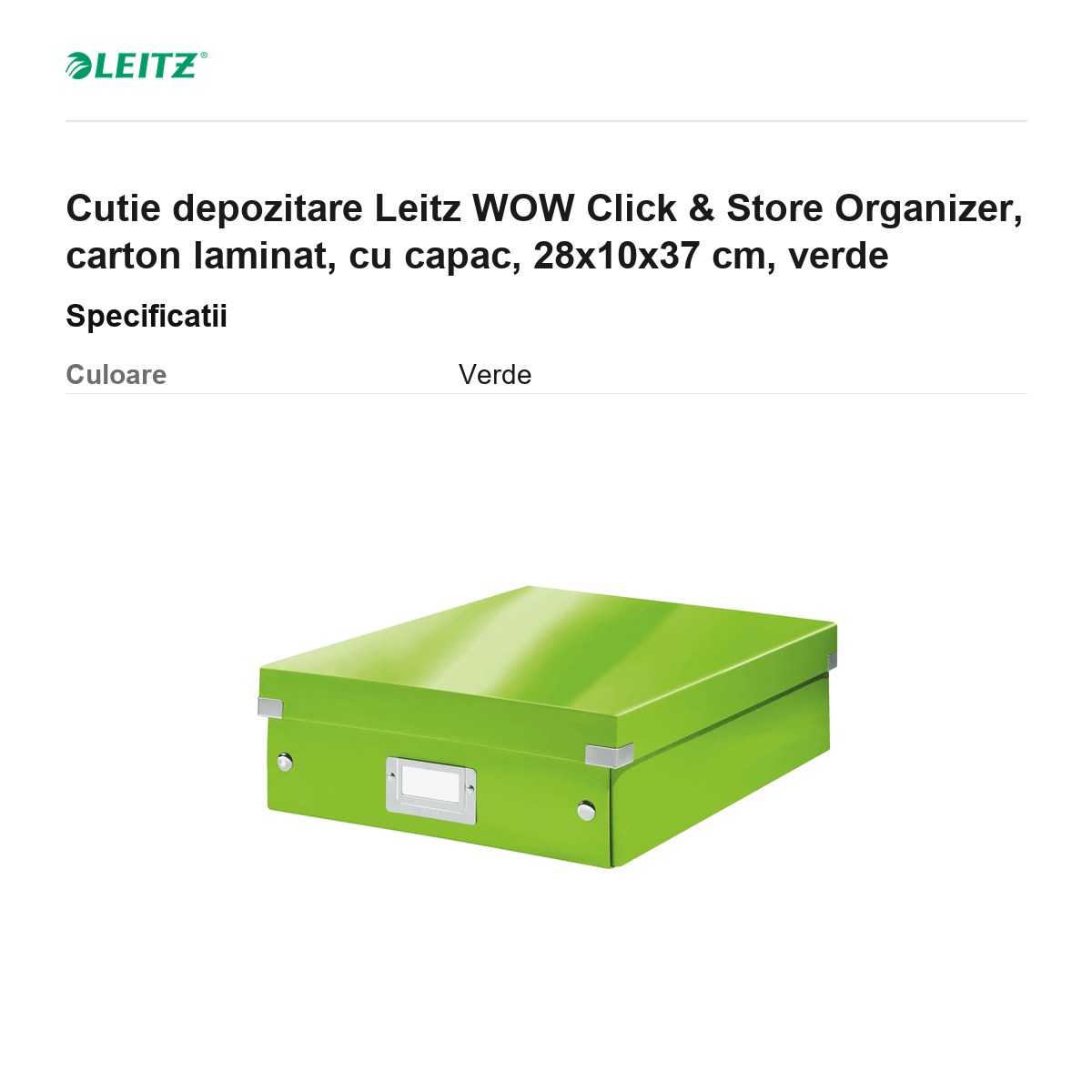 Cutie depozitare Leitz WOW Click & Store Organizer, carton laminat, cu capac, 28x10x37 cm, verde [2]