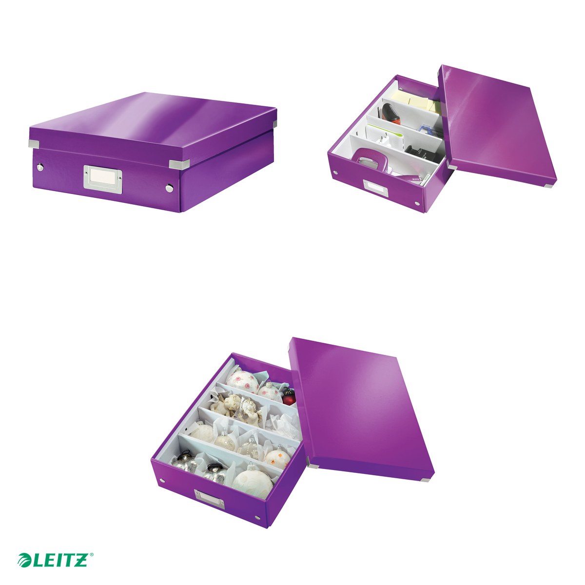 Cutie depozitare Leitz WOW Click & Store Organizer, carton laminat, cu capac, 28x10x37 cm, mov [3]