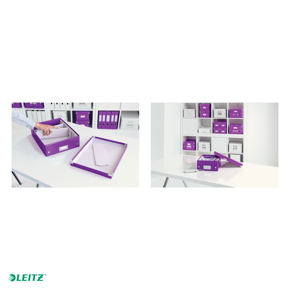 Cutie depozitare Leitz WOW Click & Store Organizer, carton laminat, cu capac, 28x10x37 cm, mov [4]