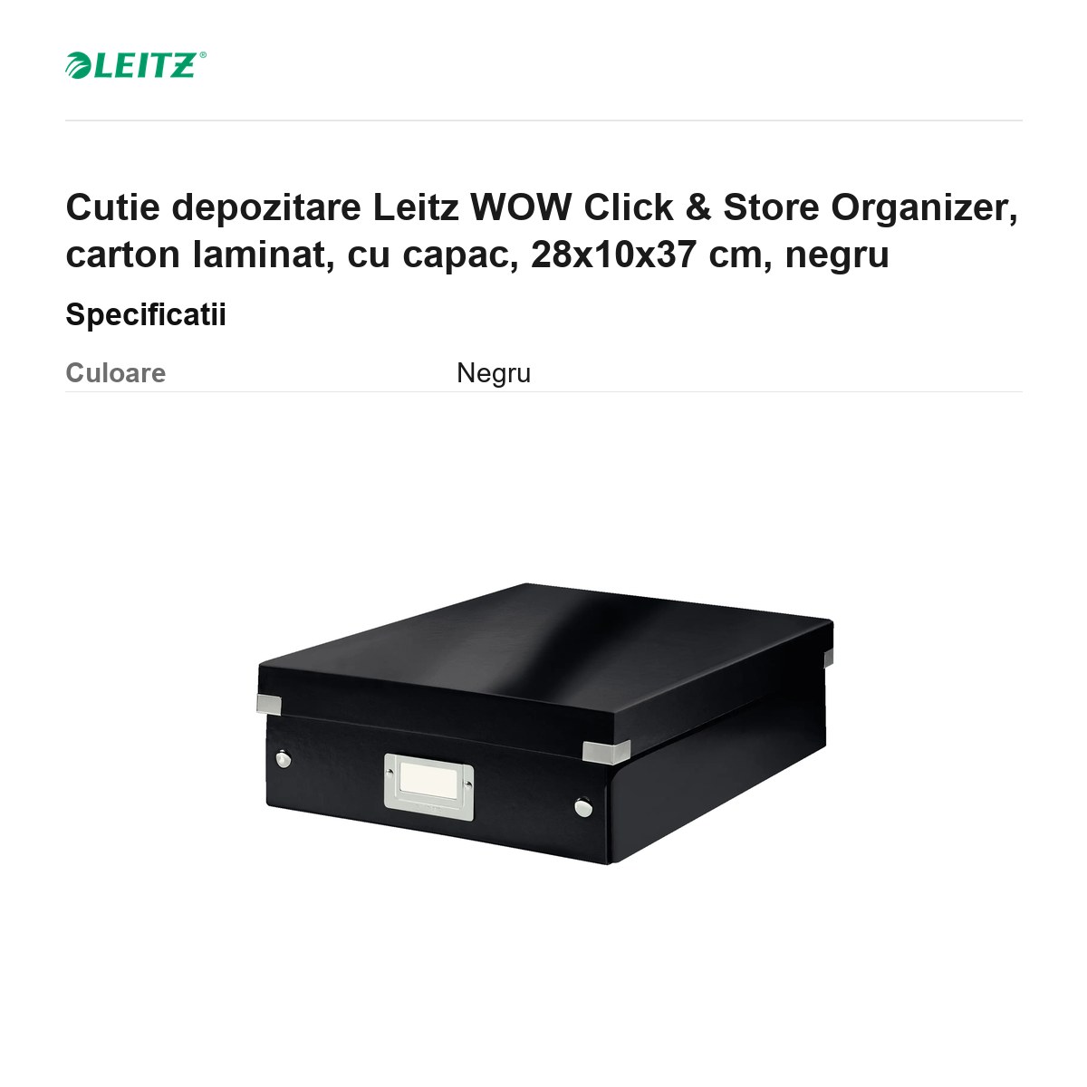 Cutie depozitare Leitz WOW Click & Store Organizer, carton laminat, cu capac, 28x10x37 cm, negru [2]
