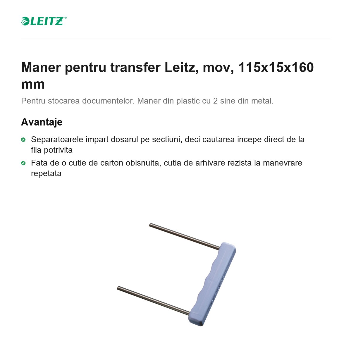 Maner pentru transfer Leitz, mov, 115x15x160 mm [1]
