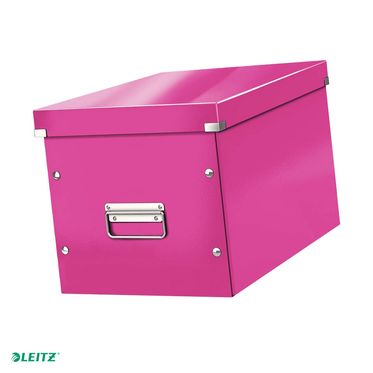 Cutii depozitare - Cutie depozitare Leitz WOW Click & Store, carton laminat, pliabila, cu capac si maner, 32x31x36 cm, pentru transport, roz