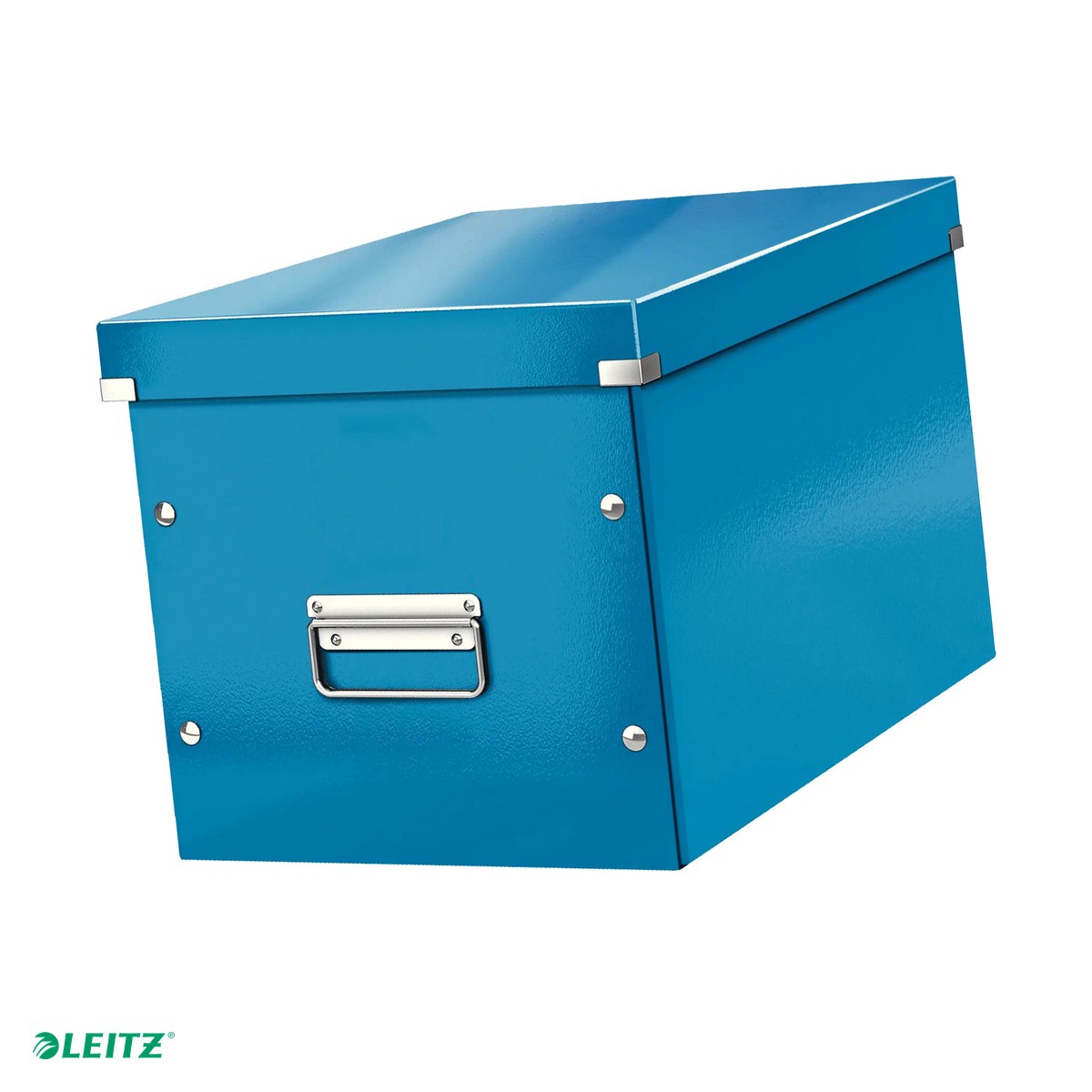 Cutii depozitare - Cutie depozitare Leitz WOW Click & Store, carton laminat, pliabila, cu capac si maner, 32x31x36 cm, pentru transport, albastru