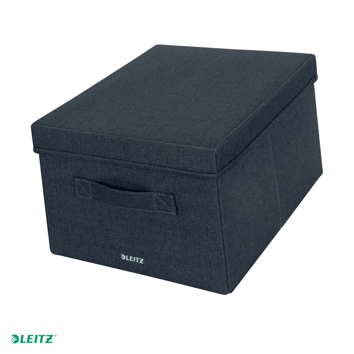 Cutii depozitare - Set 2 cutii depozitare Leitz, material textil, pliabila, cu capac si maner, 28x20x38 cm, gri-carbune, pentru transport, antracit