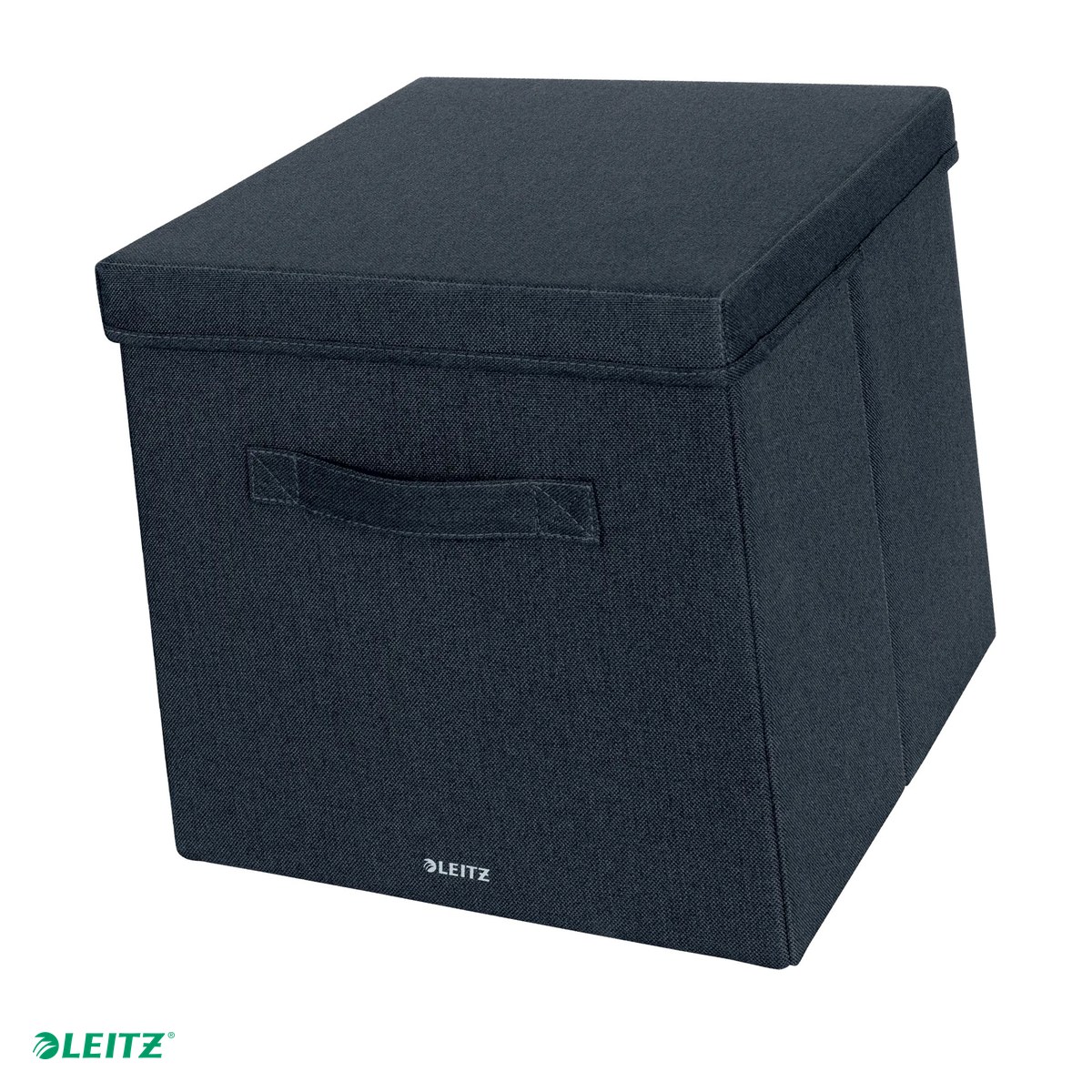 Cutii depozitare - Set 2 cutii depozitare Leitz, material textil, pliabila, cu capac si maner, 33x32x38 cm, gri-carbune, pentru transport, antracit