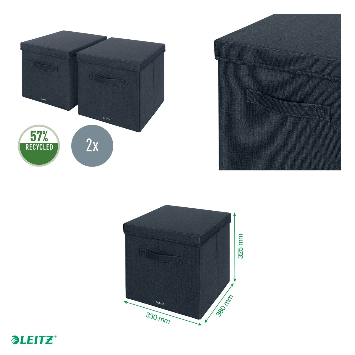 Set 2 cutii depozitare Leitz, material textil, pliabila, cu capac si maner, 33x32x38 cm, gri-carbune, pentru transport, antracit [4]