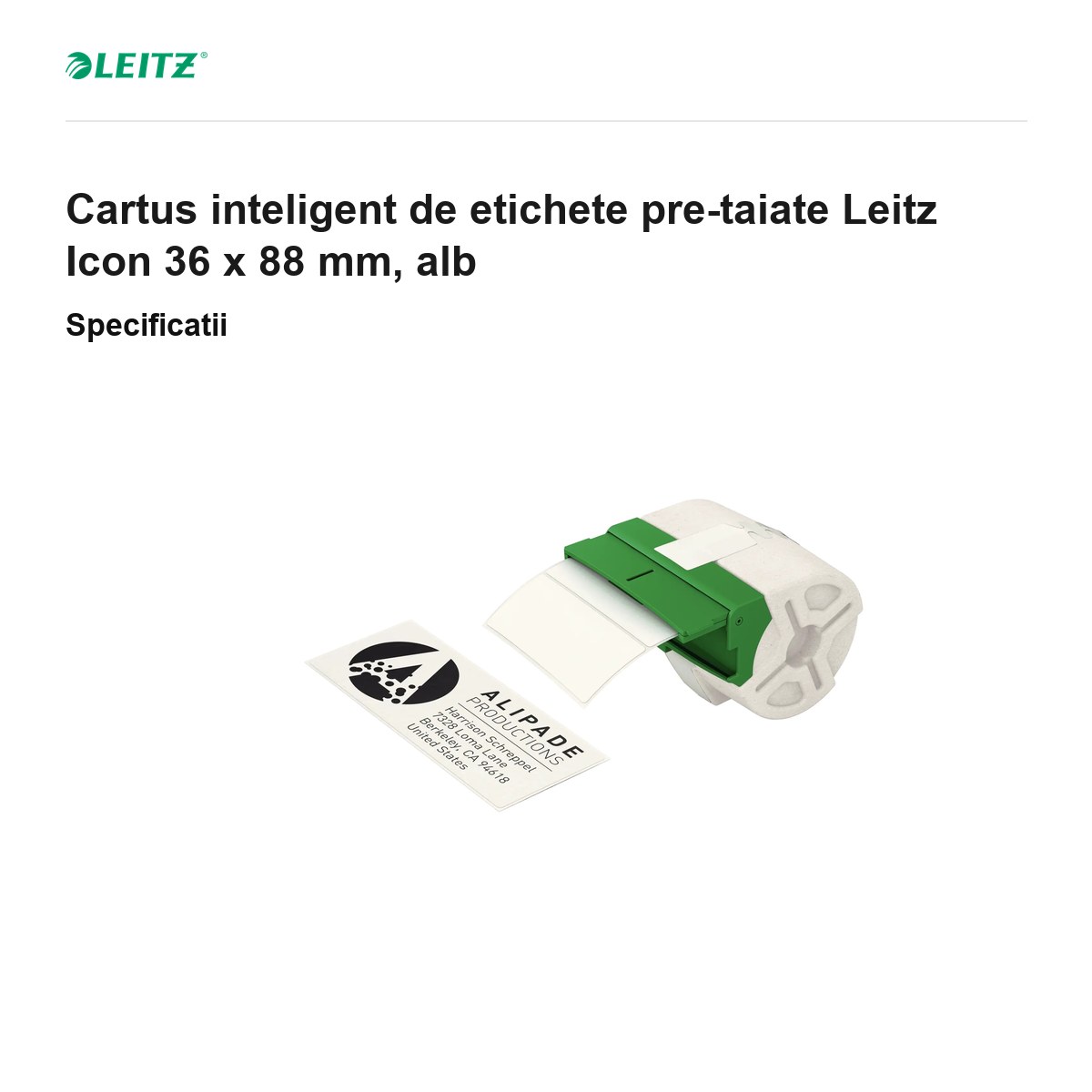 Cartus inteligent de etichete pre-taiate Leitz Icon 36 x 88 mm, alb [2]