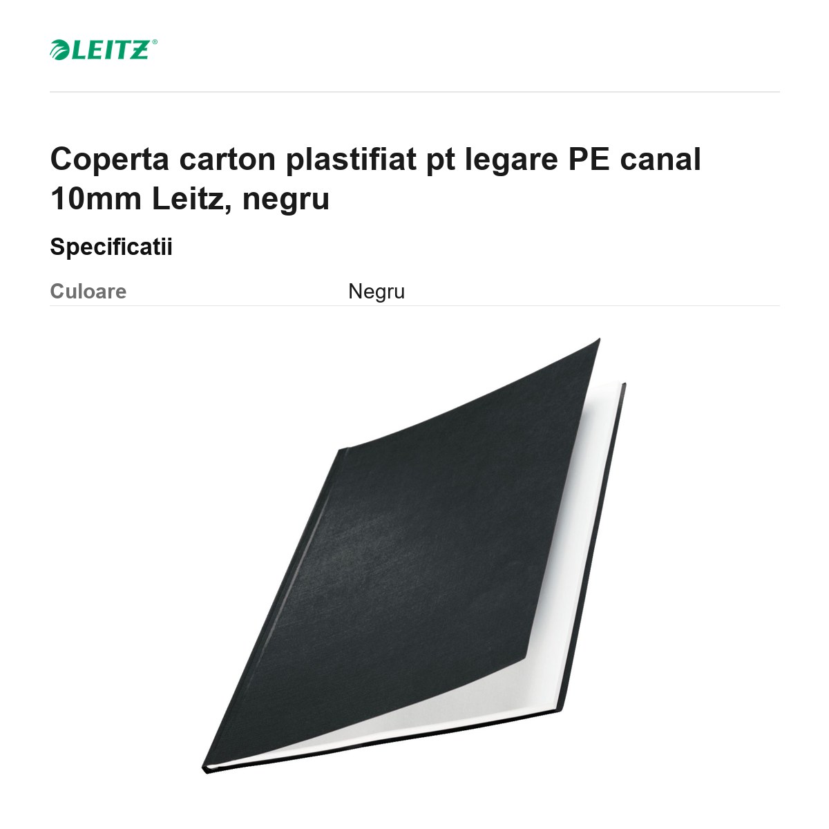 Cutie 10 coperti carton plastifiat Leitz, pentru legare pe canal, 10 mm, negru [2]