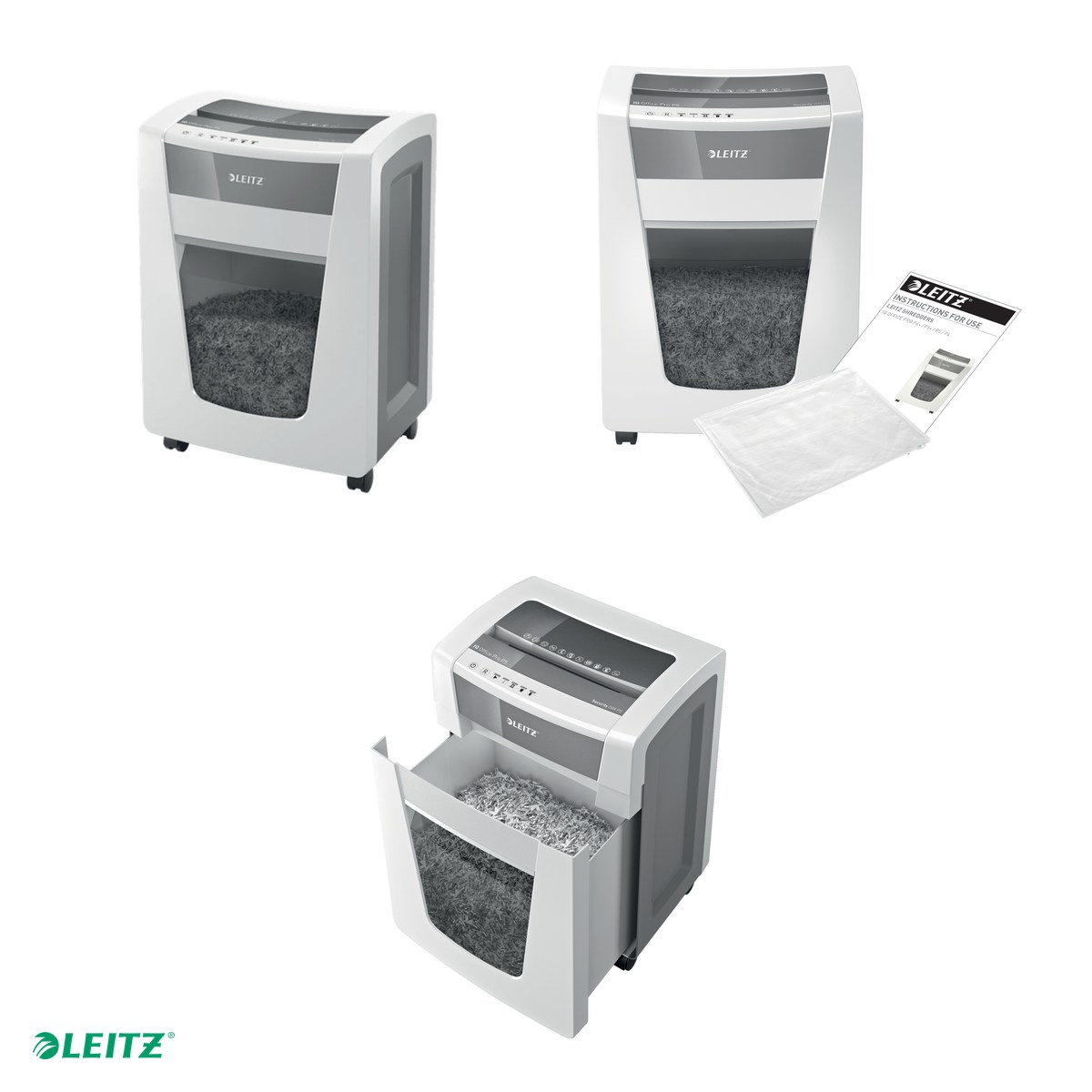 Distrugator documente manual Leitz IQ Office Pro, P5, micro-cut (particule), taiere 15 coli, cos 30l, alb [3]