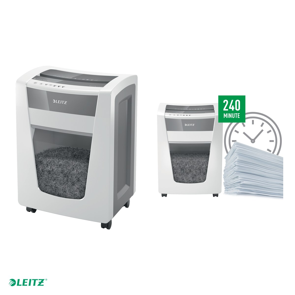 Distrugator documente manual Leitz IQ Office Pro, P6+, micro-cut (particule), taiere 5 coli, cos 30l, alb [3]