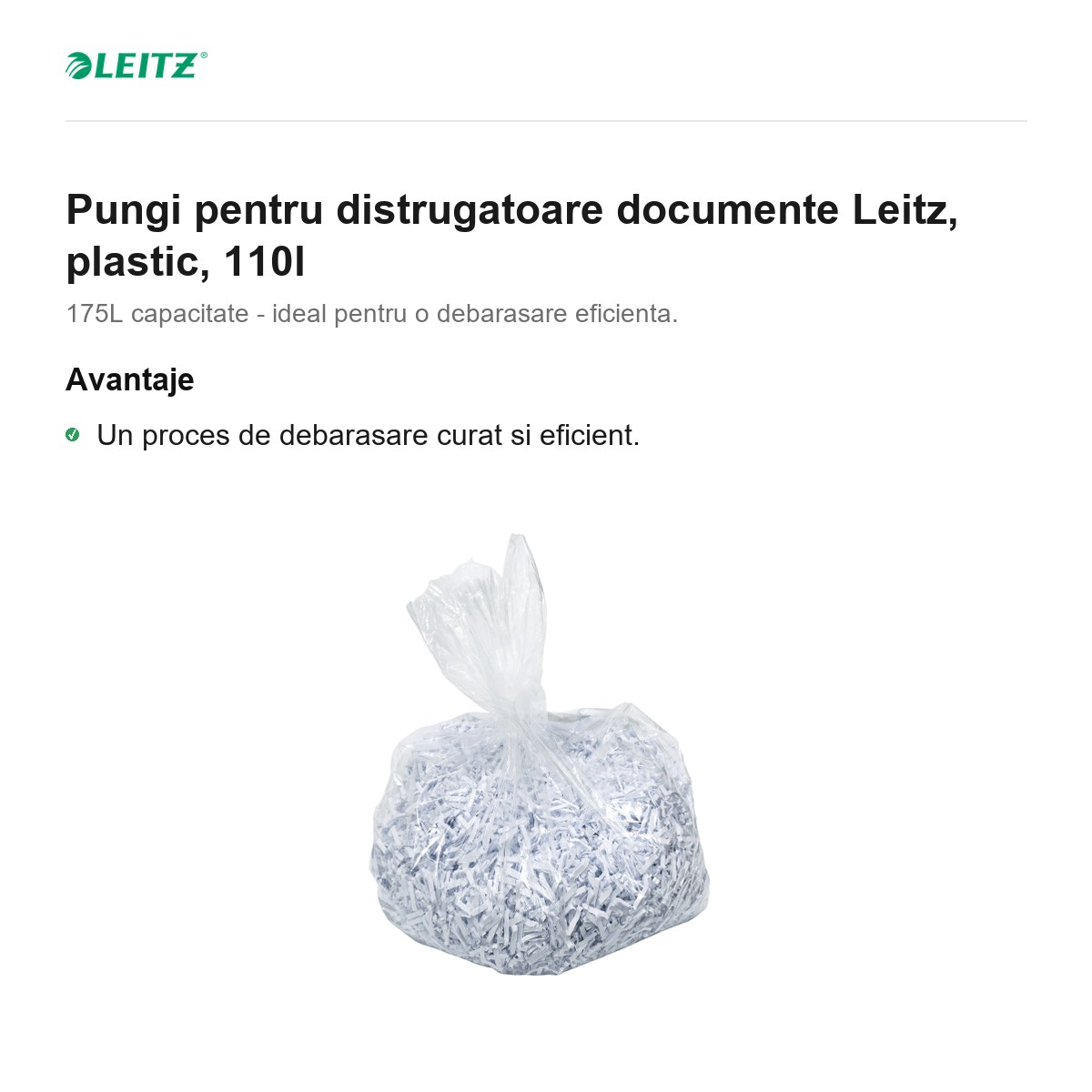 Set 20 pungi pentru distrugatoare documente Leitz, plastic, 110 l [1]