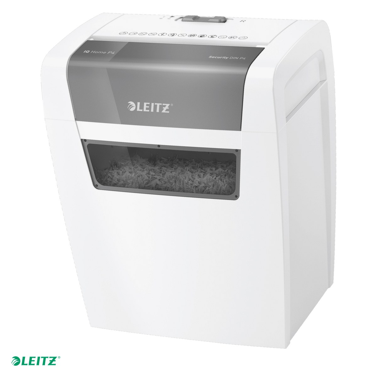 Distrugatoare documente si accesorii - Distrugator documente manual Leitz IQ Home, P4, cross-cut (confeti), taiere 6 coli, cos 15l, alb