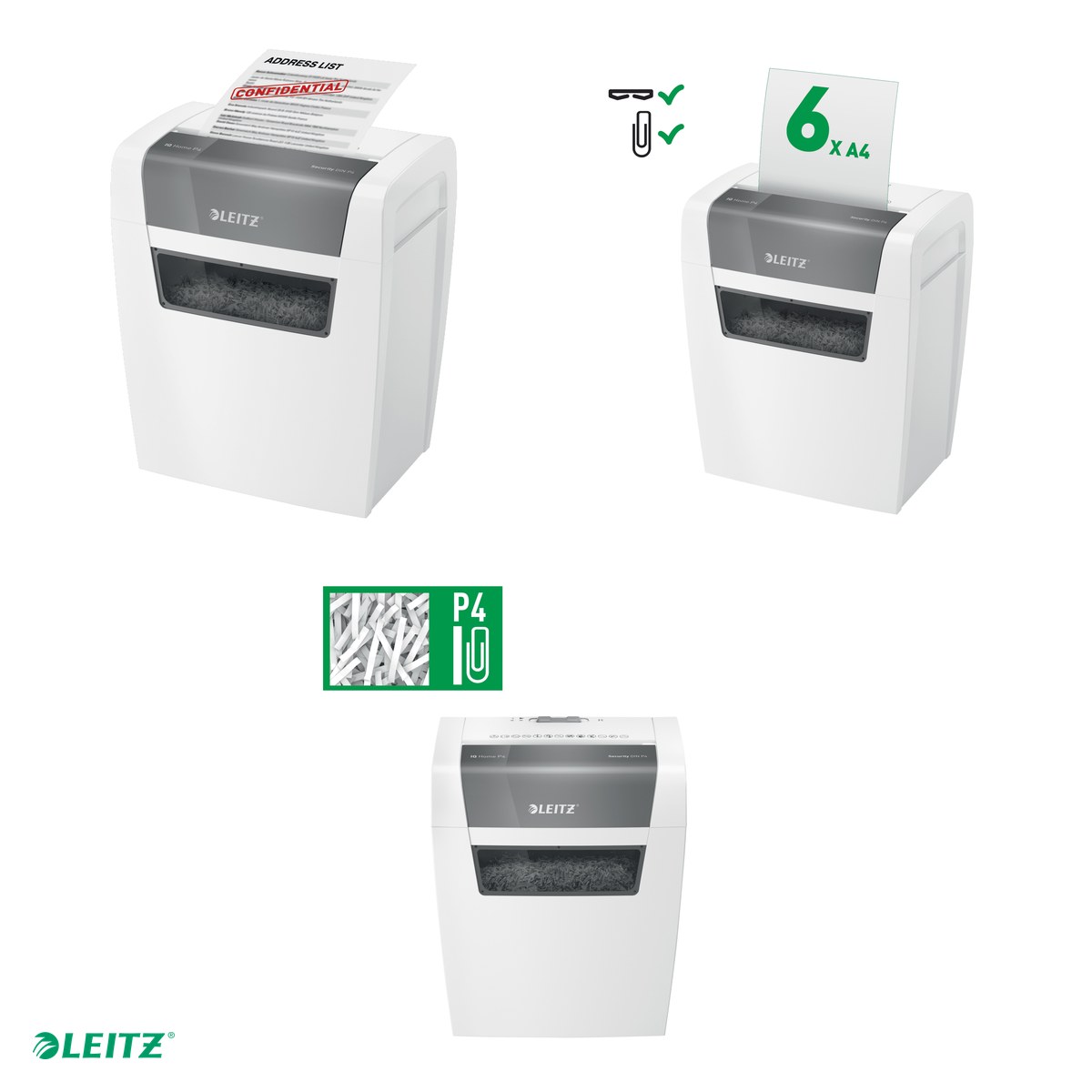 Distrugator documente manual Leitz IQ Home, P4, cross-cut (confeti), taiere 6 coli, cos 15l, alb [3]