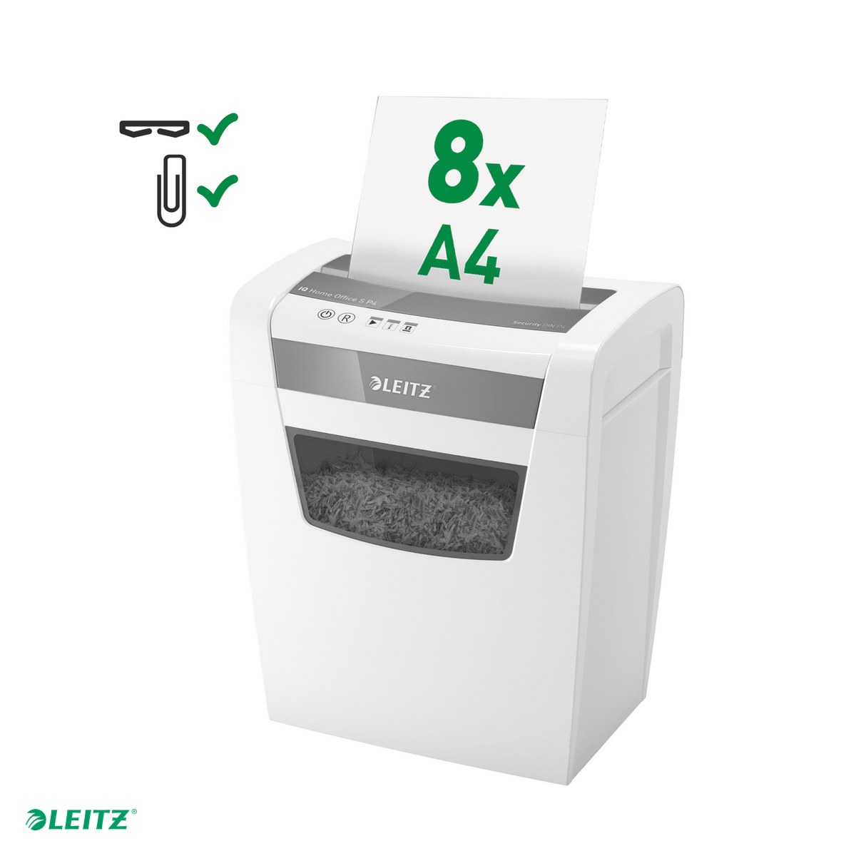 Distrugator documente manual Leitz IQ Home Office, P4, micro-cut (particule), taiere 8 coli, cos 15l, alb [4]