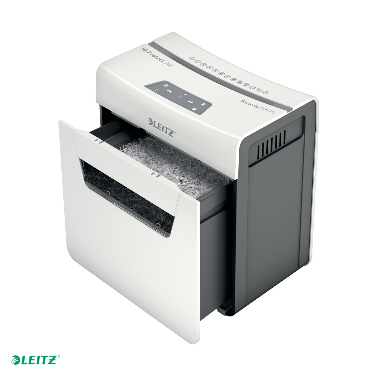 Distrugator documente manual Leitz IQ Protect 3M, P5, micro-cut (particule), taiere 3 coli, cos 10l, alb [4]