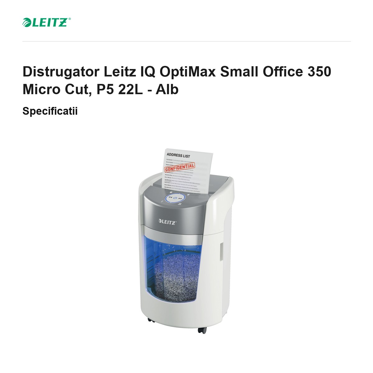 Distrugator Leitz IQ OptiMax Small Office 350 Micro Cut, P5 22L - Alb [2]