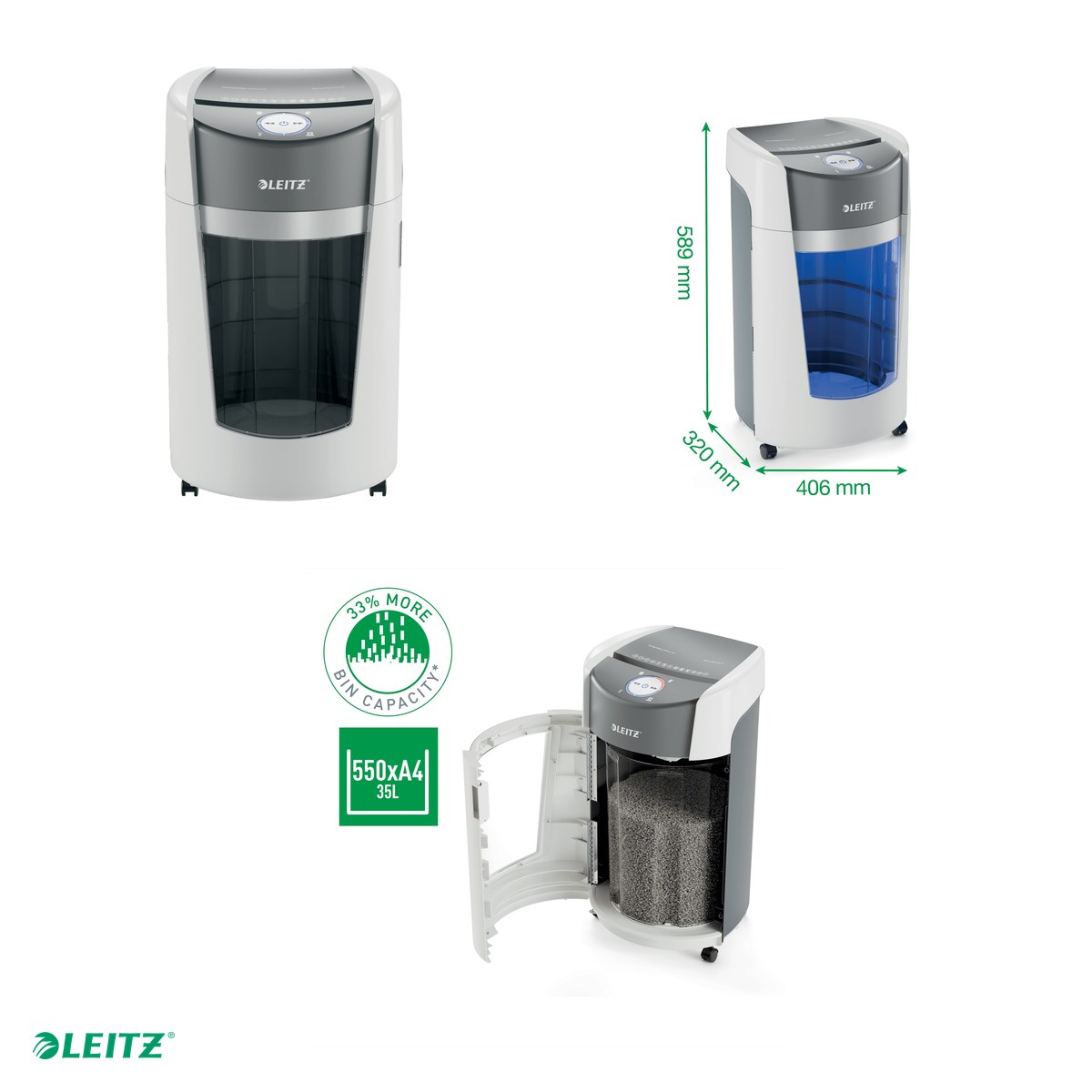 Distrugator documente manual Leitz OptiMax, P5, micro-cut (particule), taiere 10 coli, cos 35l, alb-gri [3]
