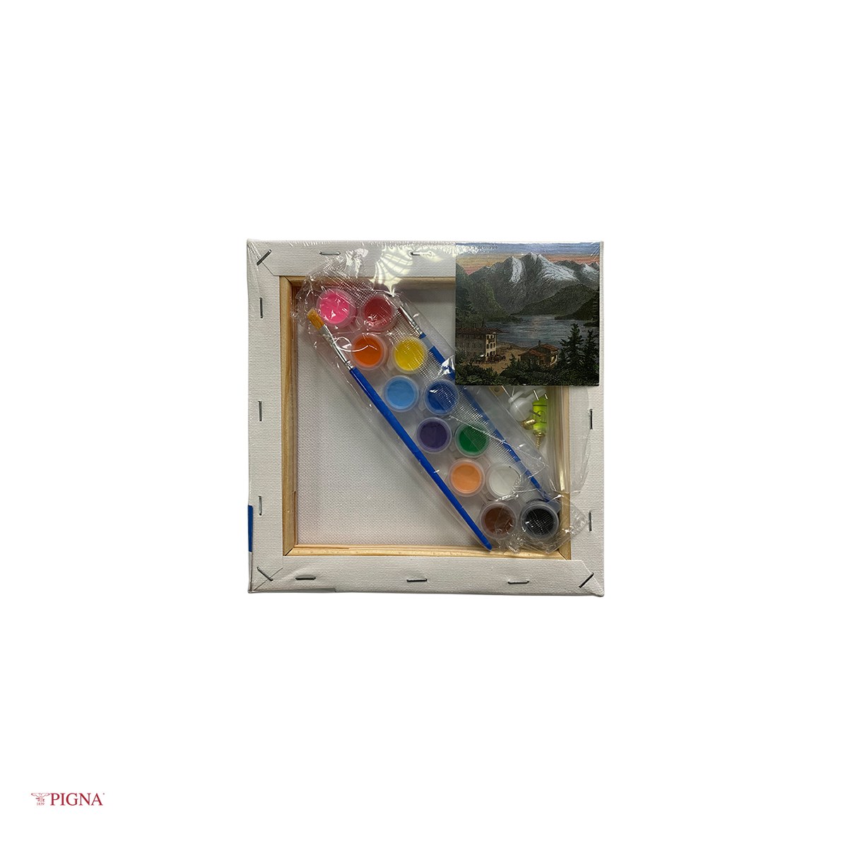 Set pictura pe panza predesenata Pigna SF Art, model peisaj 2, 20x20 cm, cu 12 culori acrilice si 2 pensule [3]