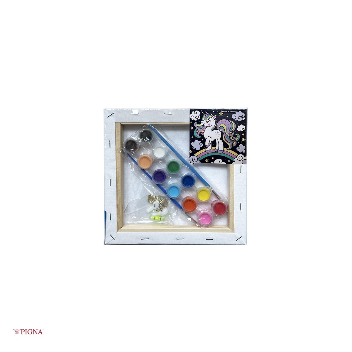 Set pictura pe panza predesenata Pigna SF Art, model unicorn, 20x20 cm, cu 12 culori acrilice si 2 pensule [3]