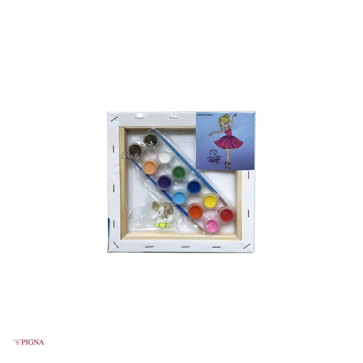Set pictura pe panza predesenata Pigna SF Art, model balet, 20x20 cm, cu 12 culori acrilice si 2 pensule [3]