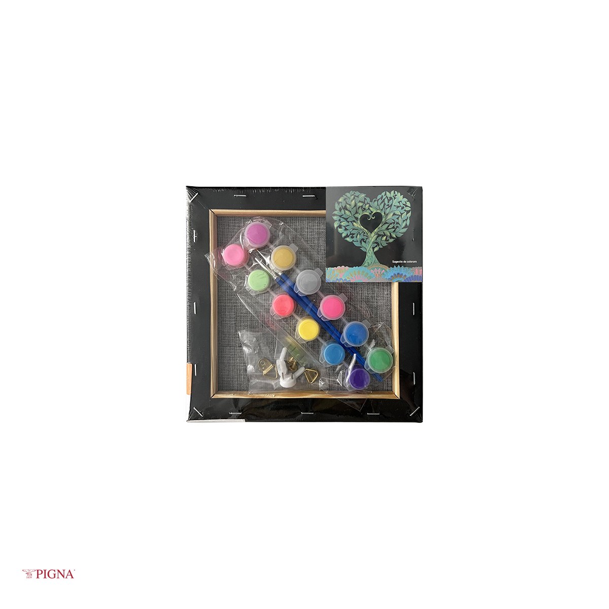 Set pictura pe panza predesenata neagra Pigna SF Art, model mandale pom, 20x20 cm, cu 12 culori acrilice metalizate si neon si 2 pensule [3]