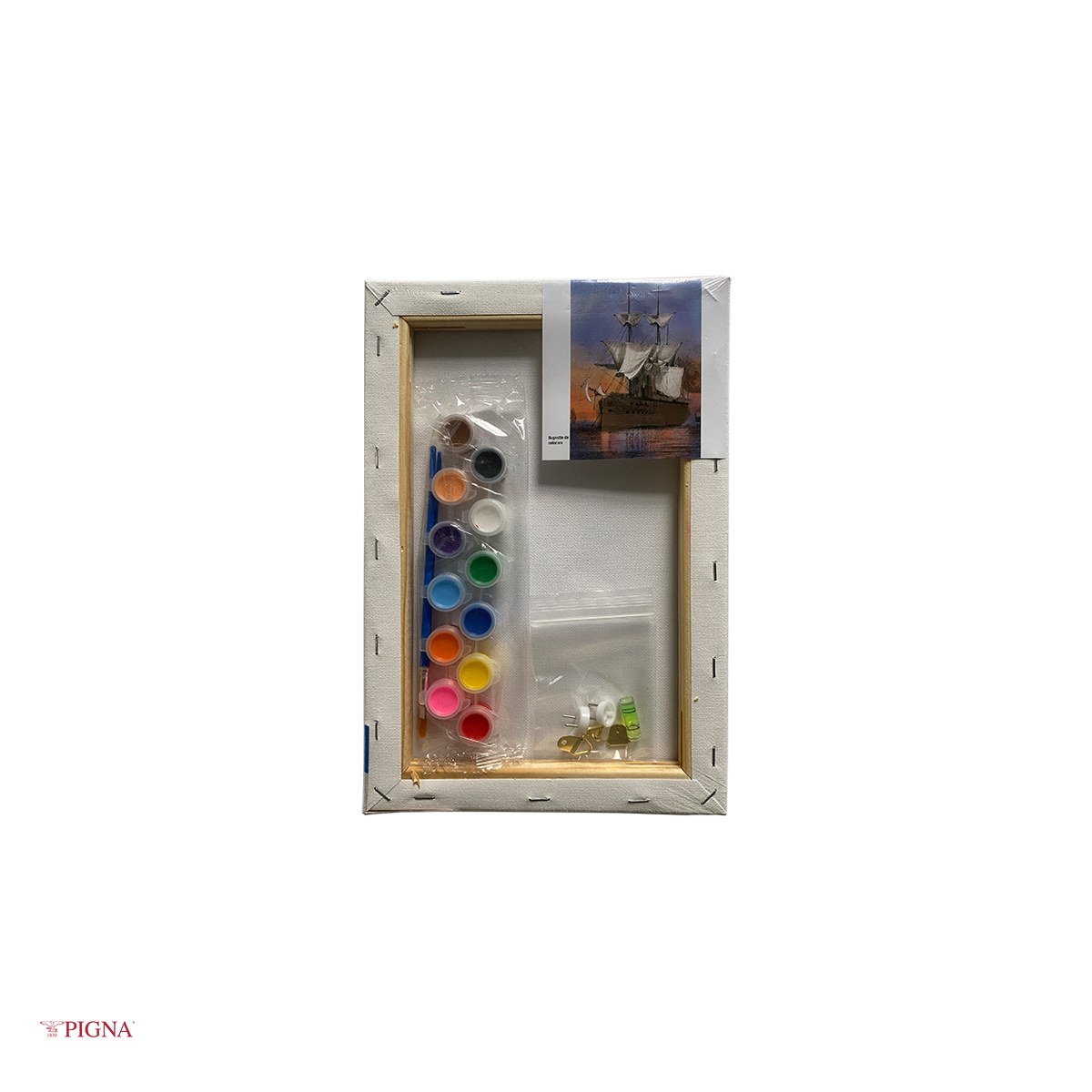 Set pictura pe panza predesenata Pigna SF Art, model corabie, 20x30 cm, cu 12 culori acrilice si 2 pensule [3]
