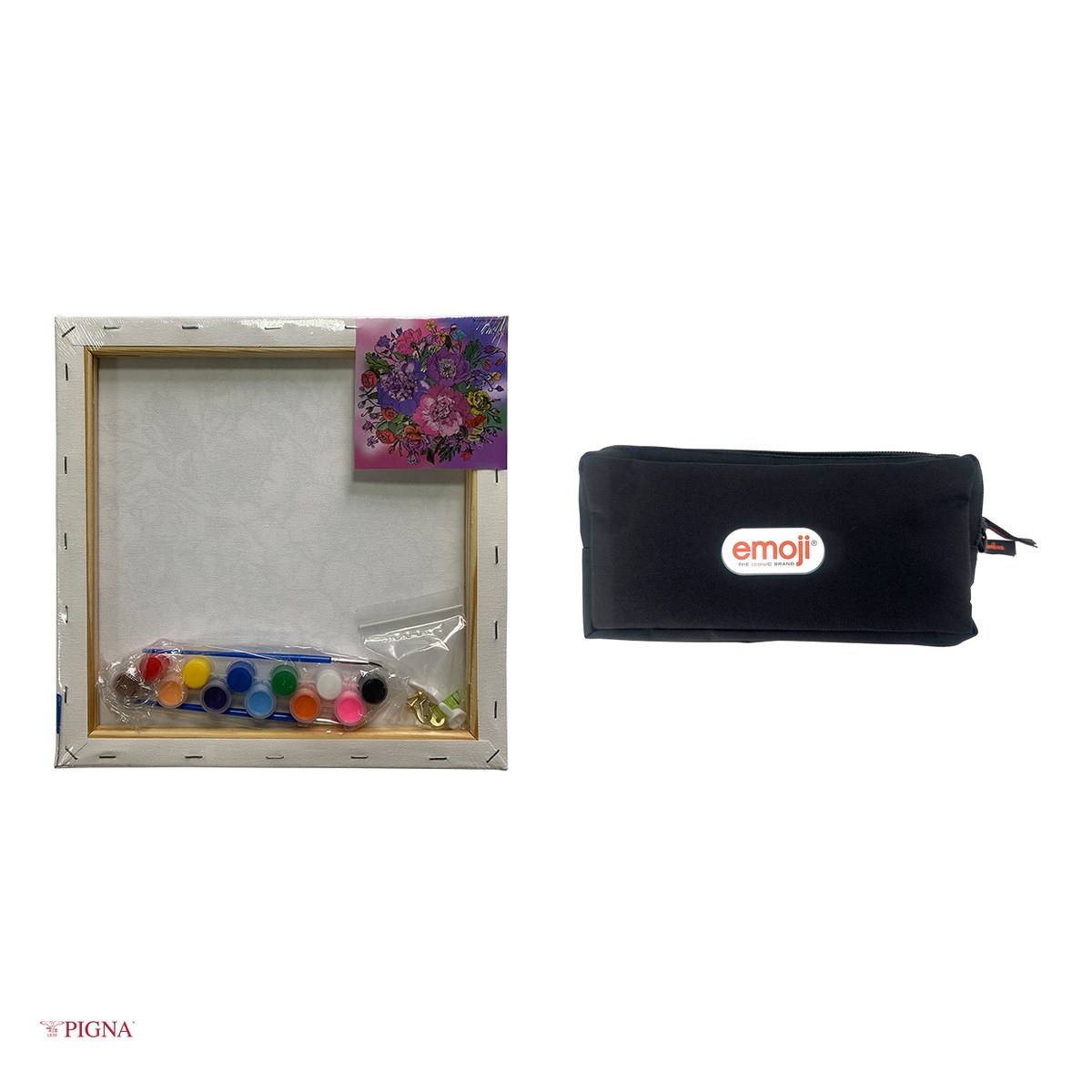 Set pictura pe panza predesenata Pigna SF Art, model buchet de bujori, 30x30 cm, cu 12 culori acrilice si 2 pensule [3]