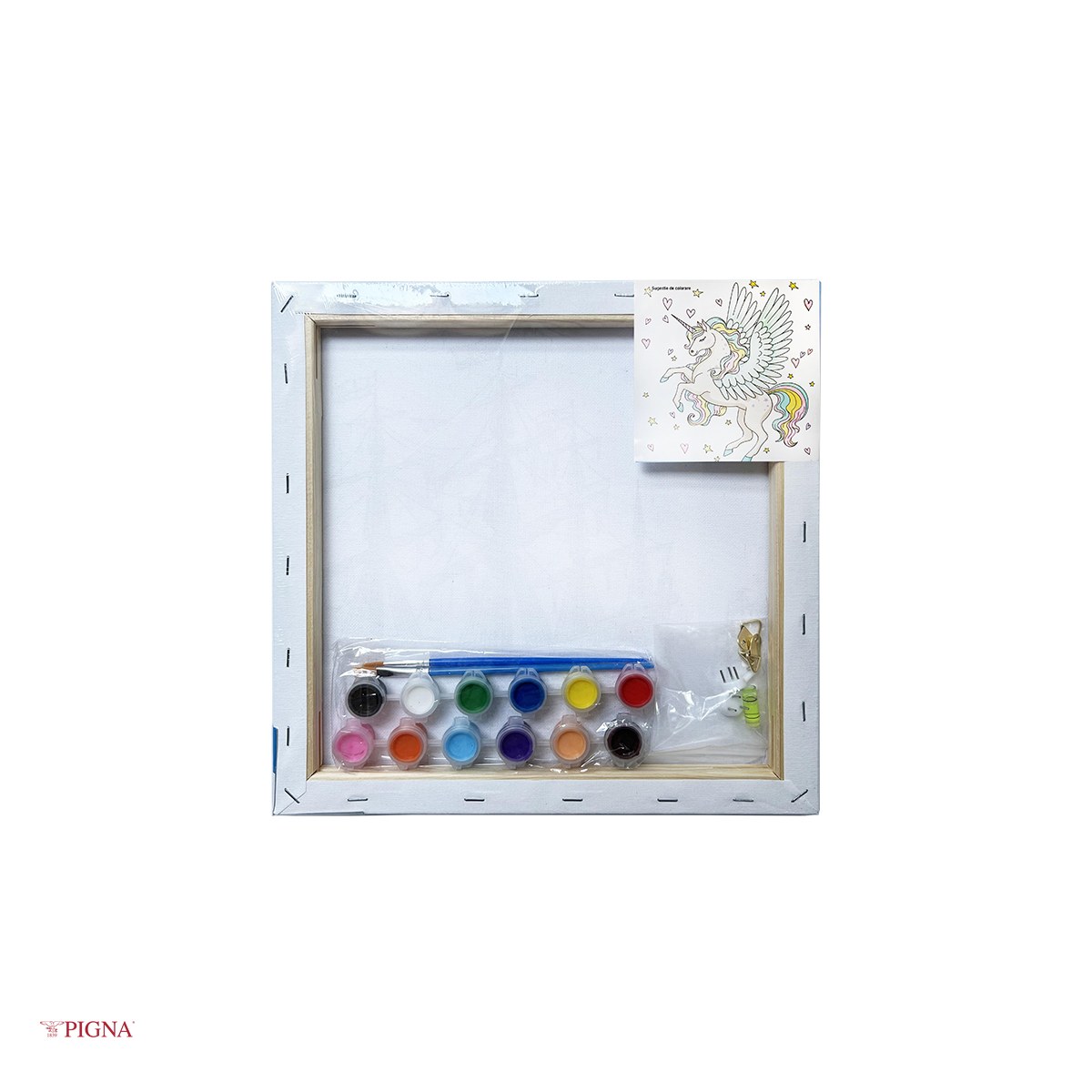 Set pictura pe panza predesenata Pigna SF Art, model unicorn inaripat, 30x30 cm, cu 12 culori acrilice si 2 pensule [3]
