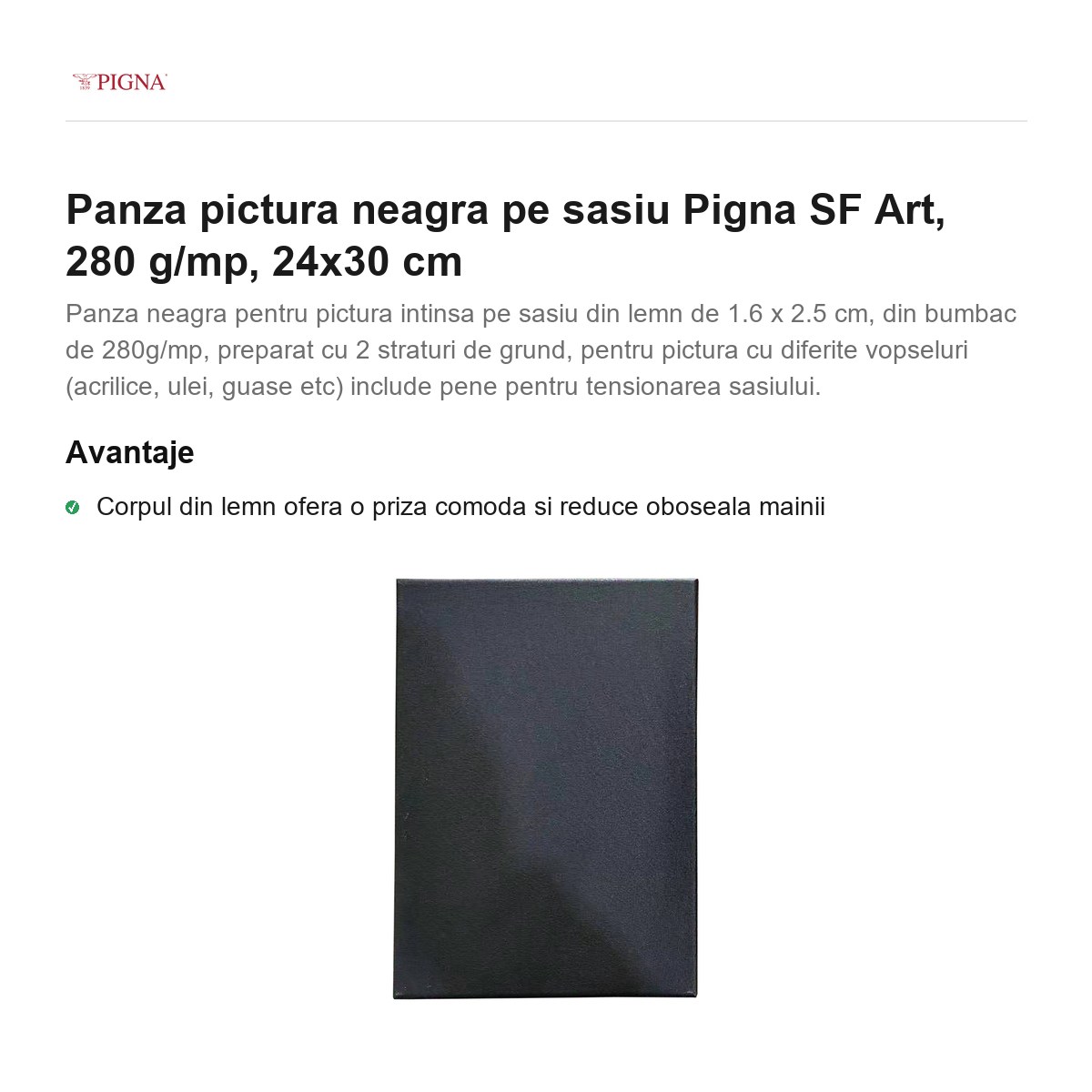 Panza pictura neagra pe sasiu Pigna SF Art, 280 g/mp, 24x30 cm [1]