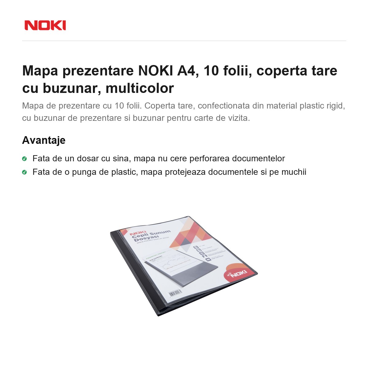 Mapa prezentare NOKI A4, 10 folii, coperta tare cu buzunar, multicolor [1]