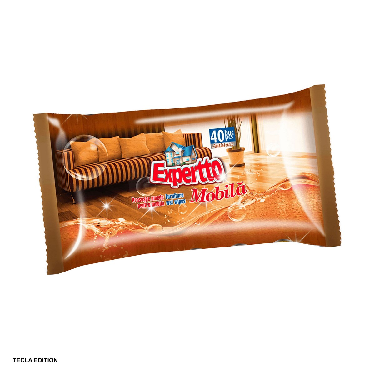 Servetele si prosoape din hartie - Servetele umede Expertto pentru mobila, 40 bucati, indeparteaza praful, murdaria si amprentele, pentru lemn, MDF, furnir si lac