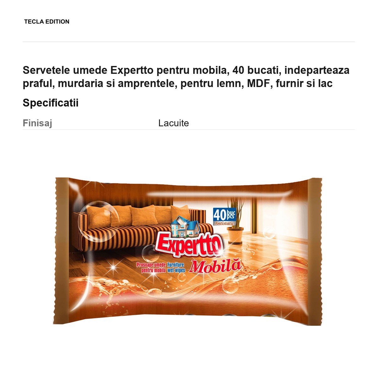 Servetele umede Expertto pentru mobila, 40 bucati, indeparteaza praful, murdaria si amprentele, pentru lemn, MDF, furnir si lac [2]