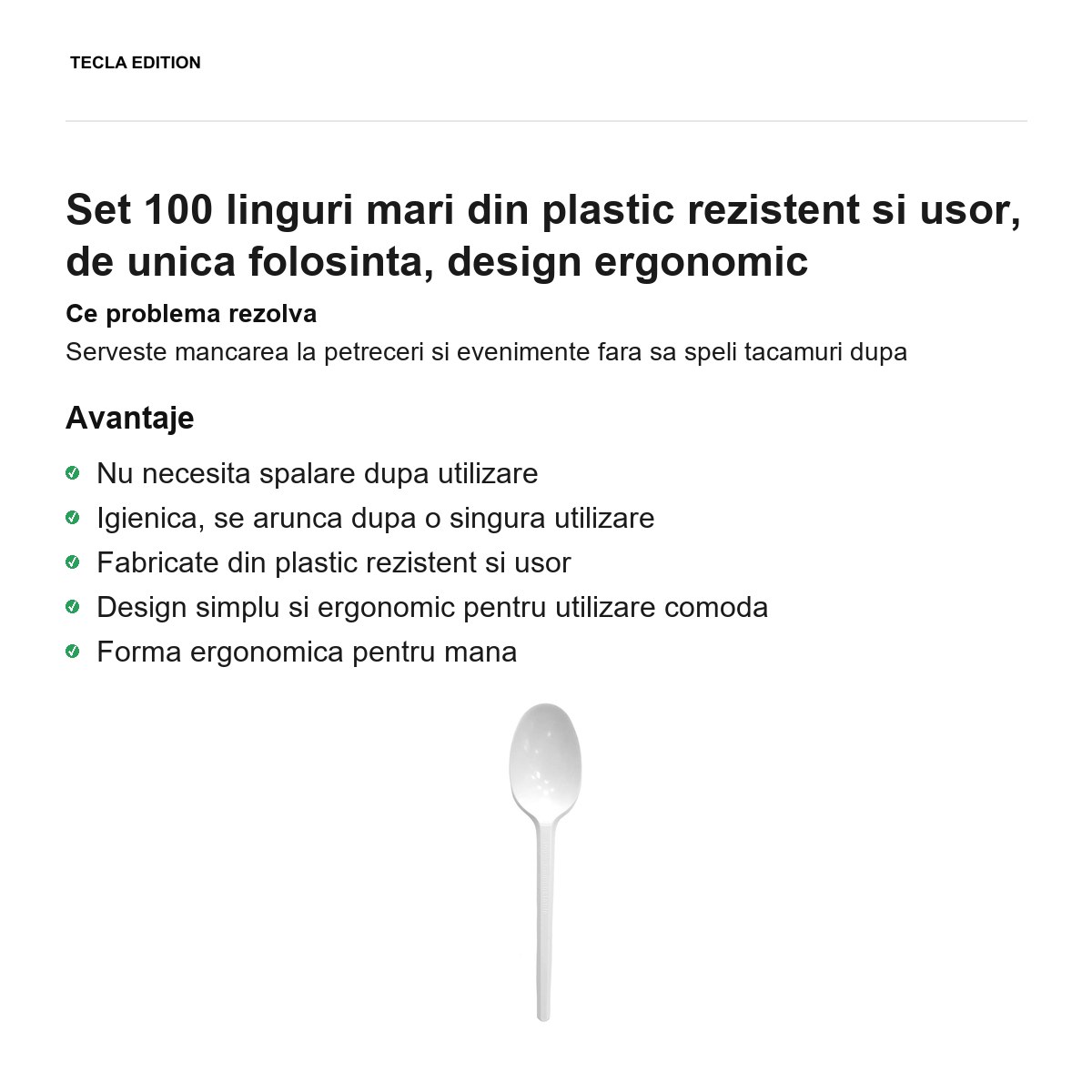 Set 100 linguri mari din plastic rezistent si usor, de unica folosinta, design ergonomic [1]
