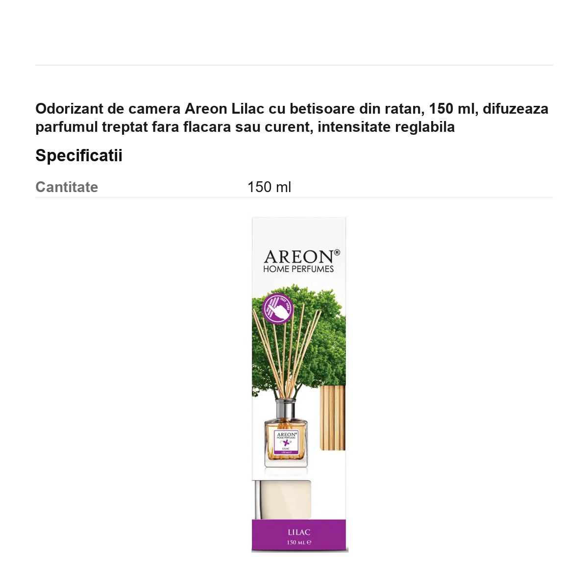 Odorizant de camera Areon Lilac cu betisoare din ratan, 150 ml, difuzeaza parfumul treptat fara flacara sau curent, intensitate reglabila [2]