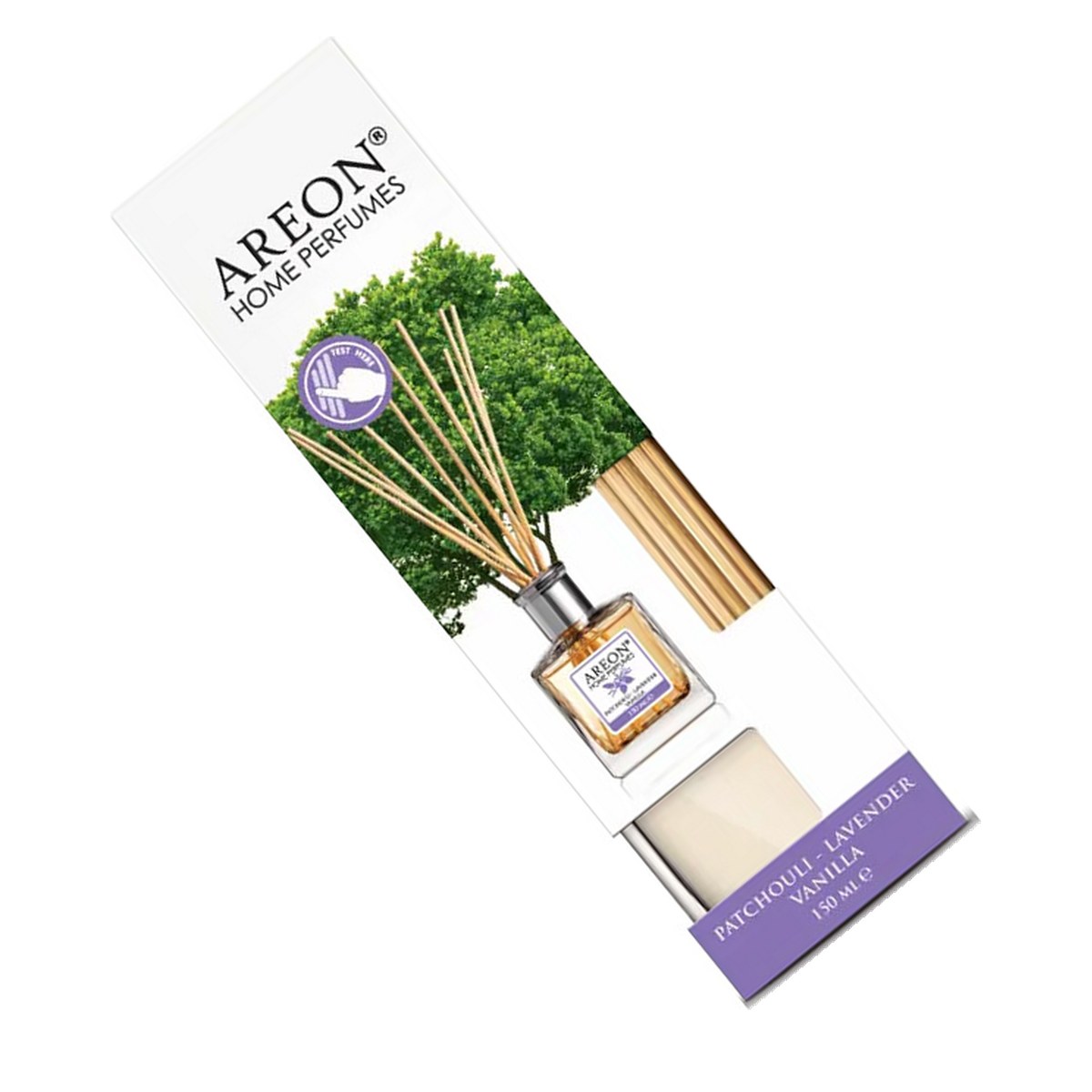 Odorizante camera - Odorizant de camera Areon Patchouli Lavender Vanilla cu betisoare din ratan, 150 ml, difuzeaza parfumul treptat fara flacara sau curent, intensitate reglabila
