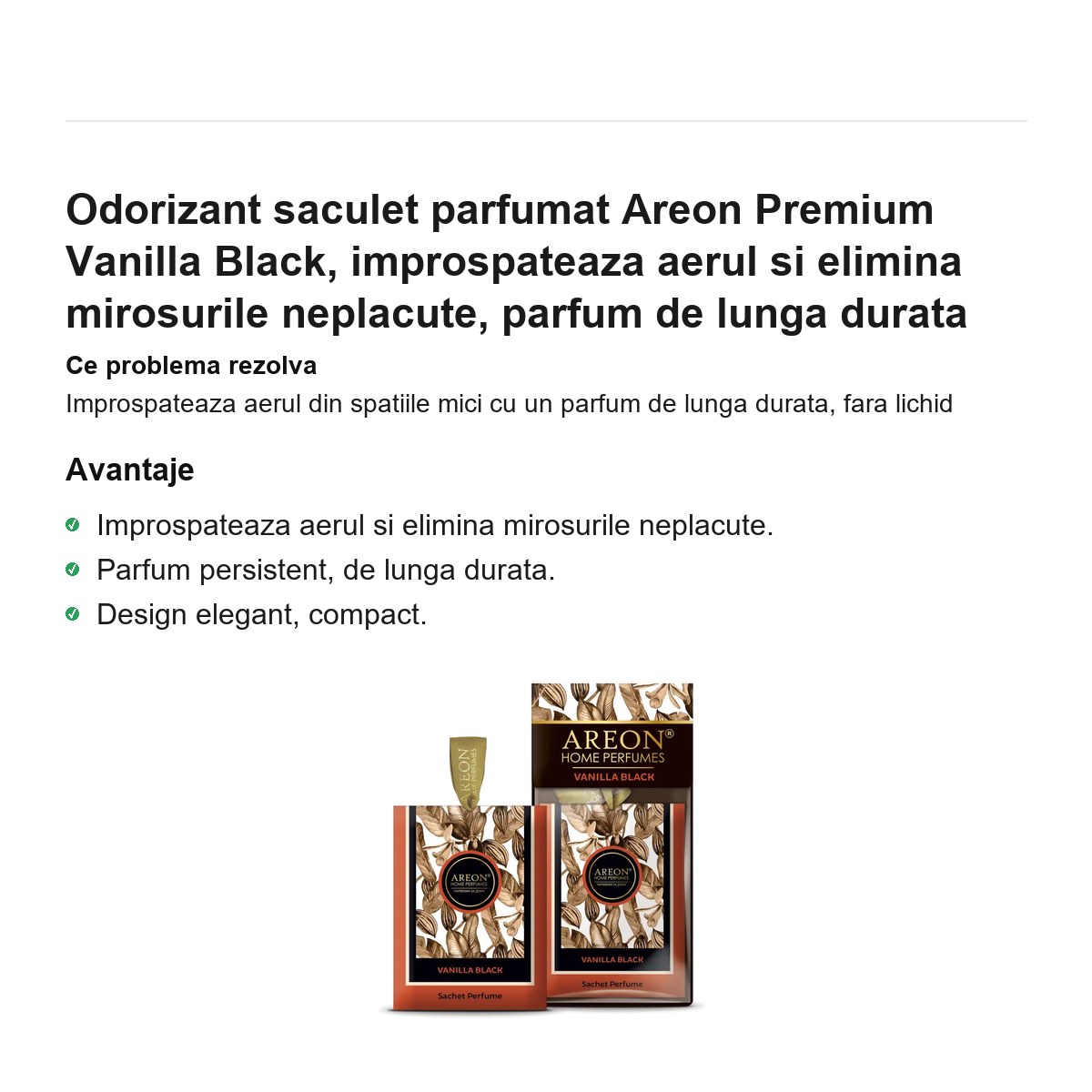 Odorizant saculet parfumat Areon Premium Vanilla Black, improspateaza aerul si elimina mirosurile neplacute, parfum de lunga durata [1]